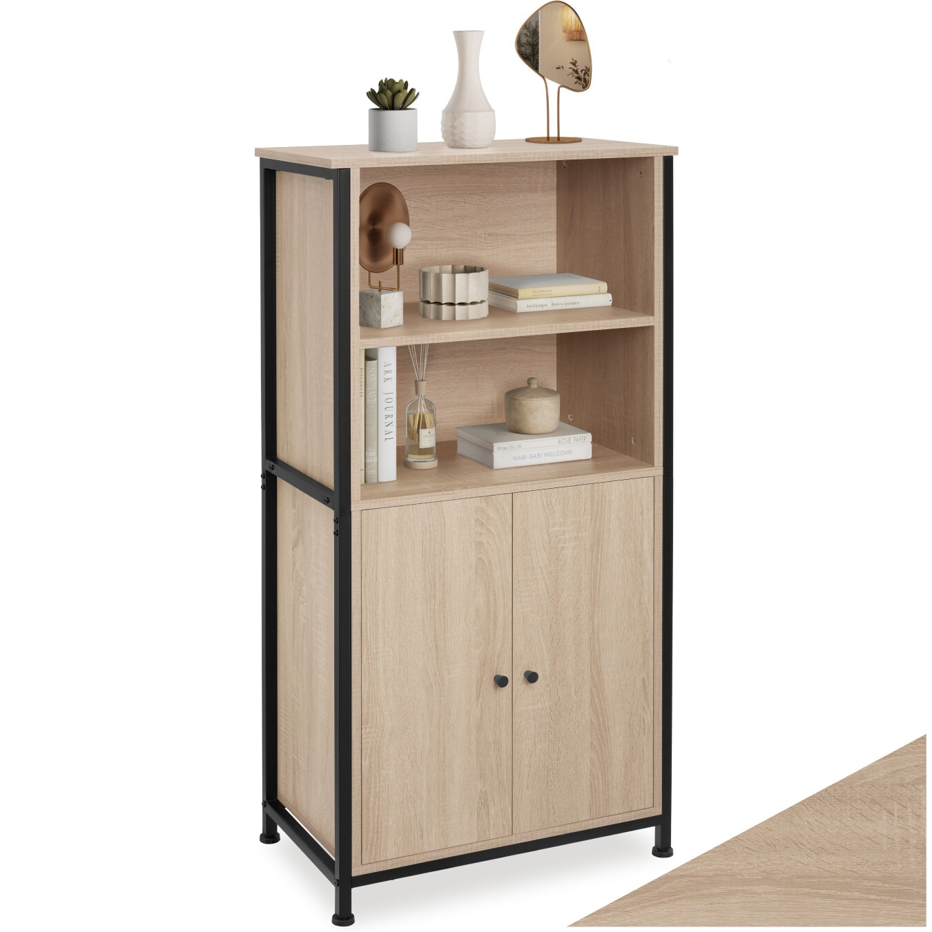 tectake® Highboard, Industrial Style, 2 offene Fächer mit Deckplatte, mit höhenverstellbaren Füßen, 60 x 38 x 125 cm | 04061173243348