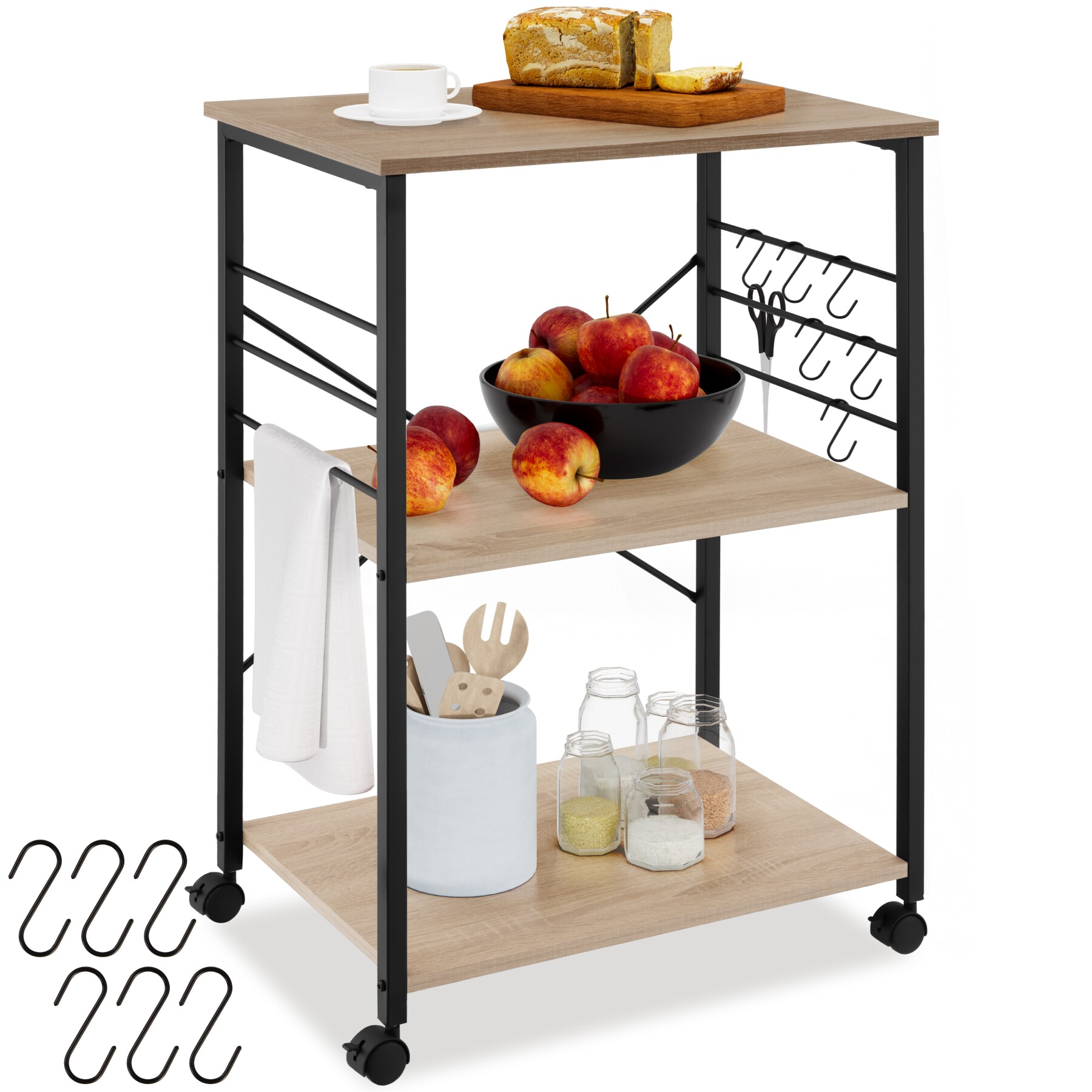 tectake&reg; Servierwagen, Industrial Style, mit 3 Ebenen, inklusive 6 Haken, 65,5 x 45,5 x 88,5 cm - Bild 1