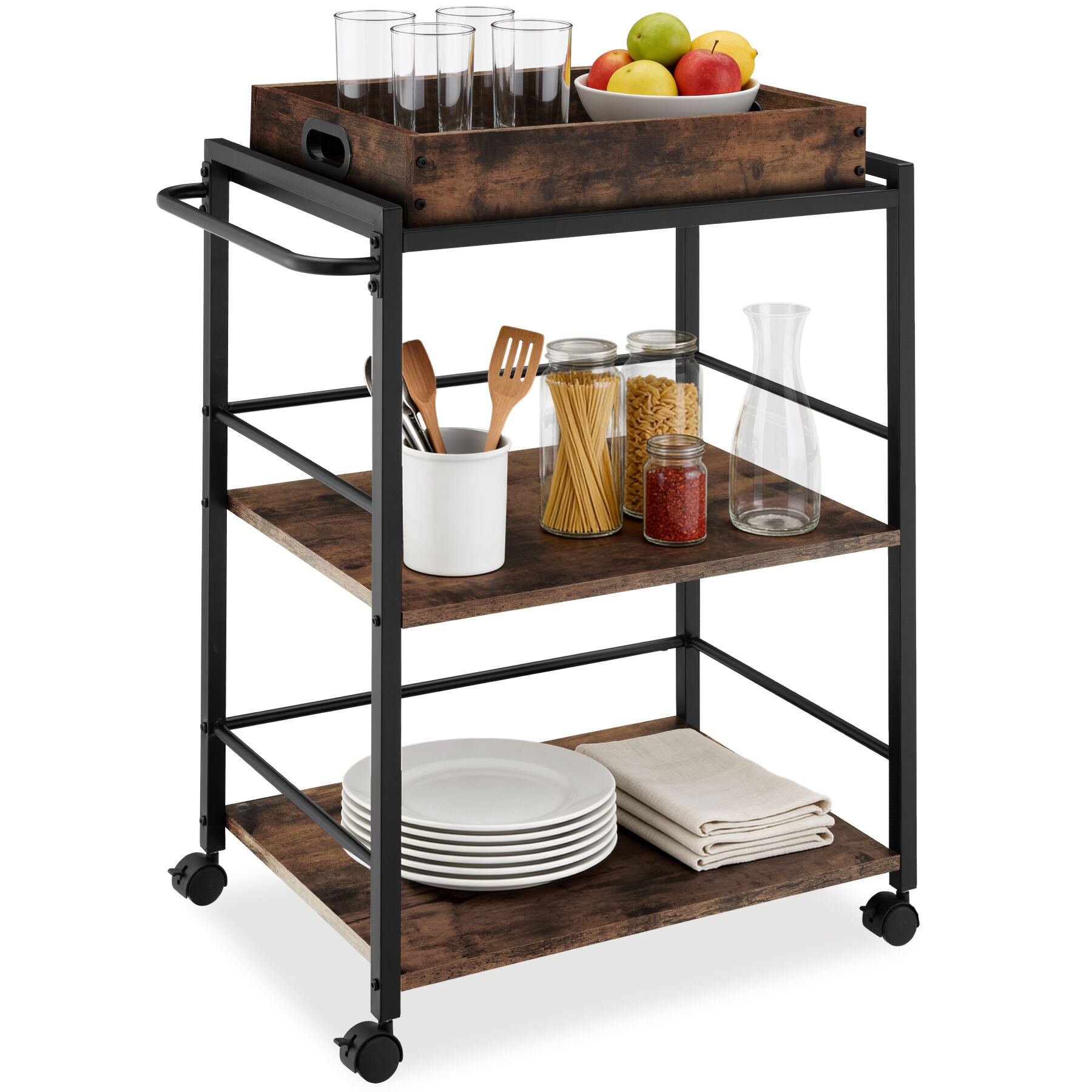 tectake&reg; Servierwagen , Industrial Style, 3 Ebenen und abnehmbares Tablett, 65 x 41,5 x 87 cm - Bild 1