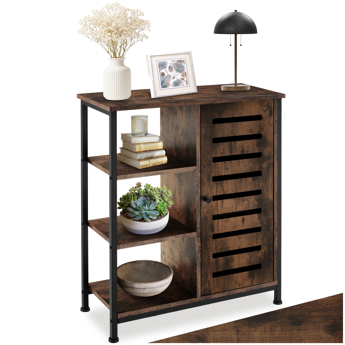tectake® Sideboard, Industrial Style, Ablage und 3 offene Fächer, mit höhenverstellbaren Kunststofffüßen, 70 x 32 x 82 cm