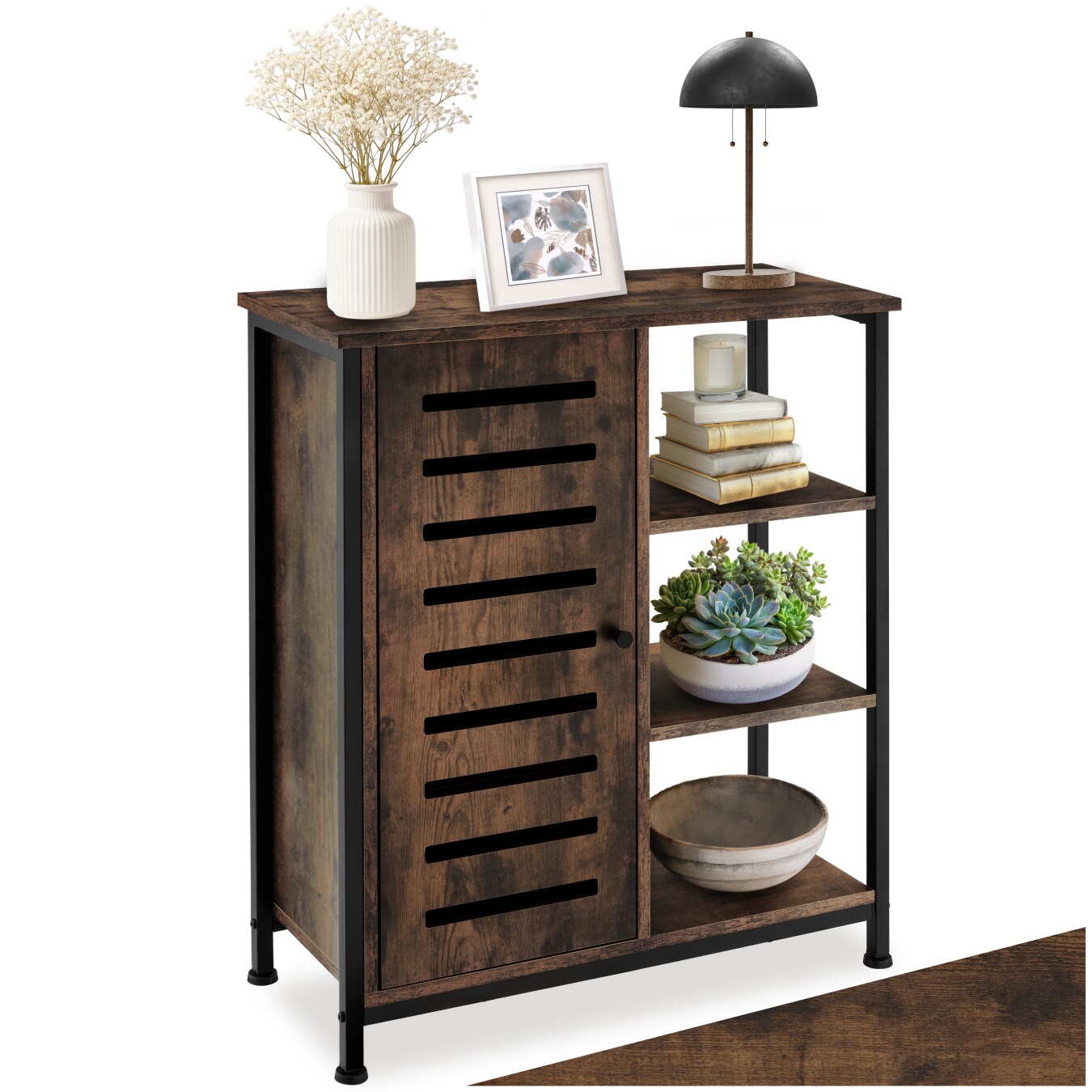 tectake&reg; Sideboard, Industrial Style, Ablage und 3 offene F&auml;cher, mit h&ouml;henverstellbaren Kunststofff&uuml;&szlig;en, 70 x 32 x 82 cm - Bild 1