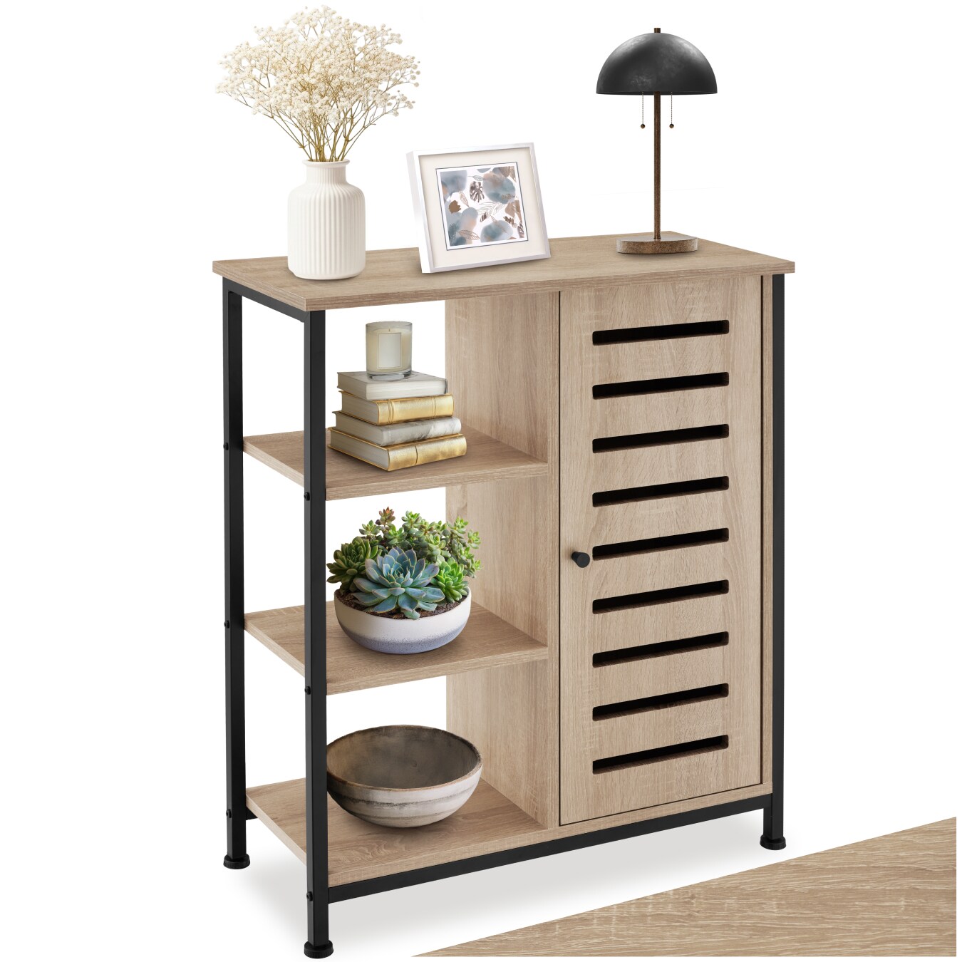 tectake® Sideboard, Industrial Style, Ablage und 3 offene Fächer, mit höhenverstellbaren Kunststofffüßen, 70 x 32 x 82 cm