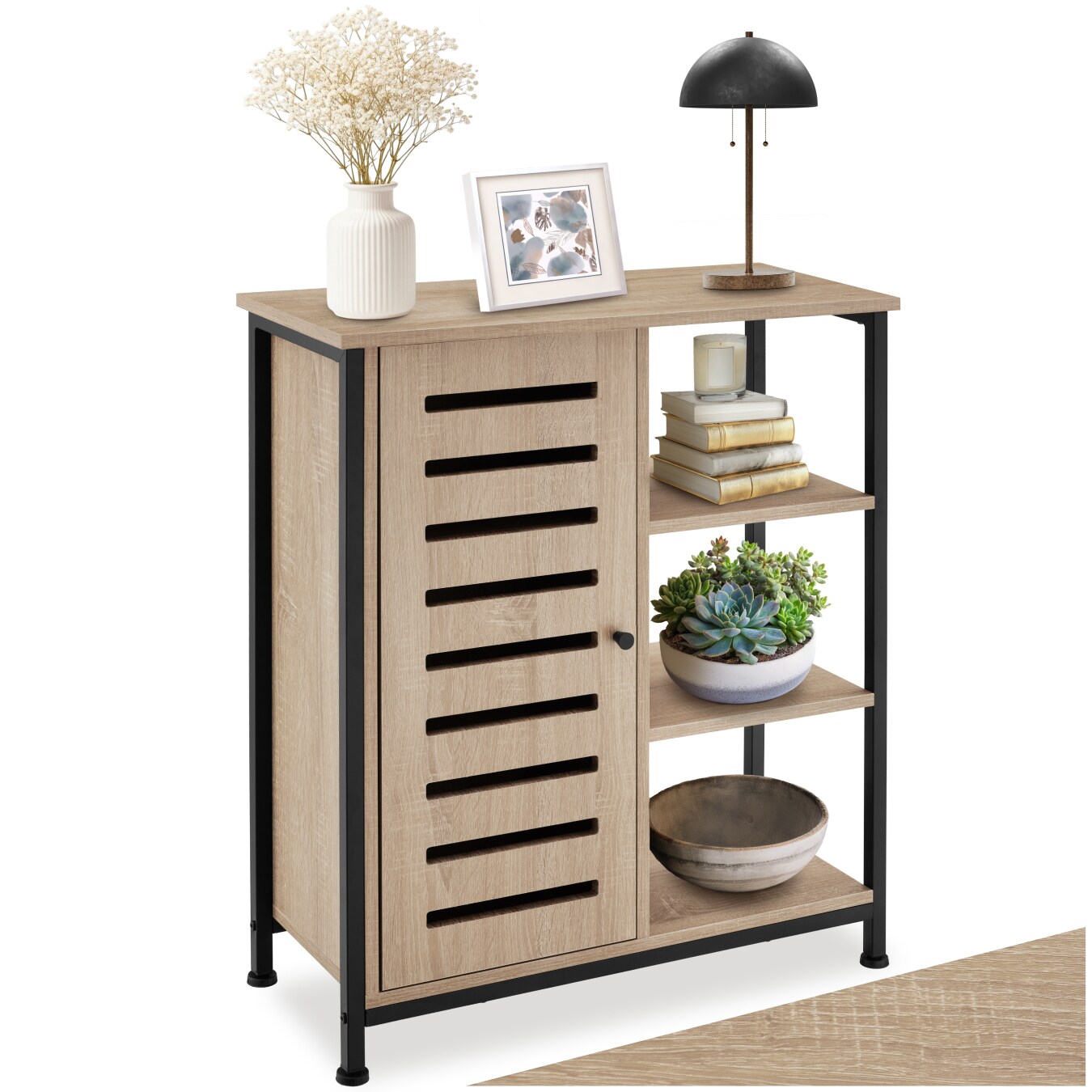 tectake® Sideboard, Industrial Style, Ablage und 3 offene Fächer, mit höhenverstellbaren Kunststofffüßen, 70 x 32 x 82 cm