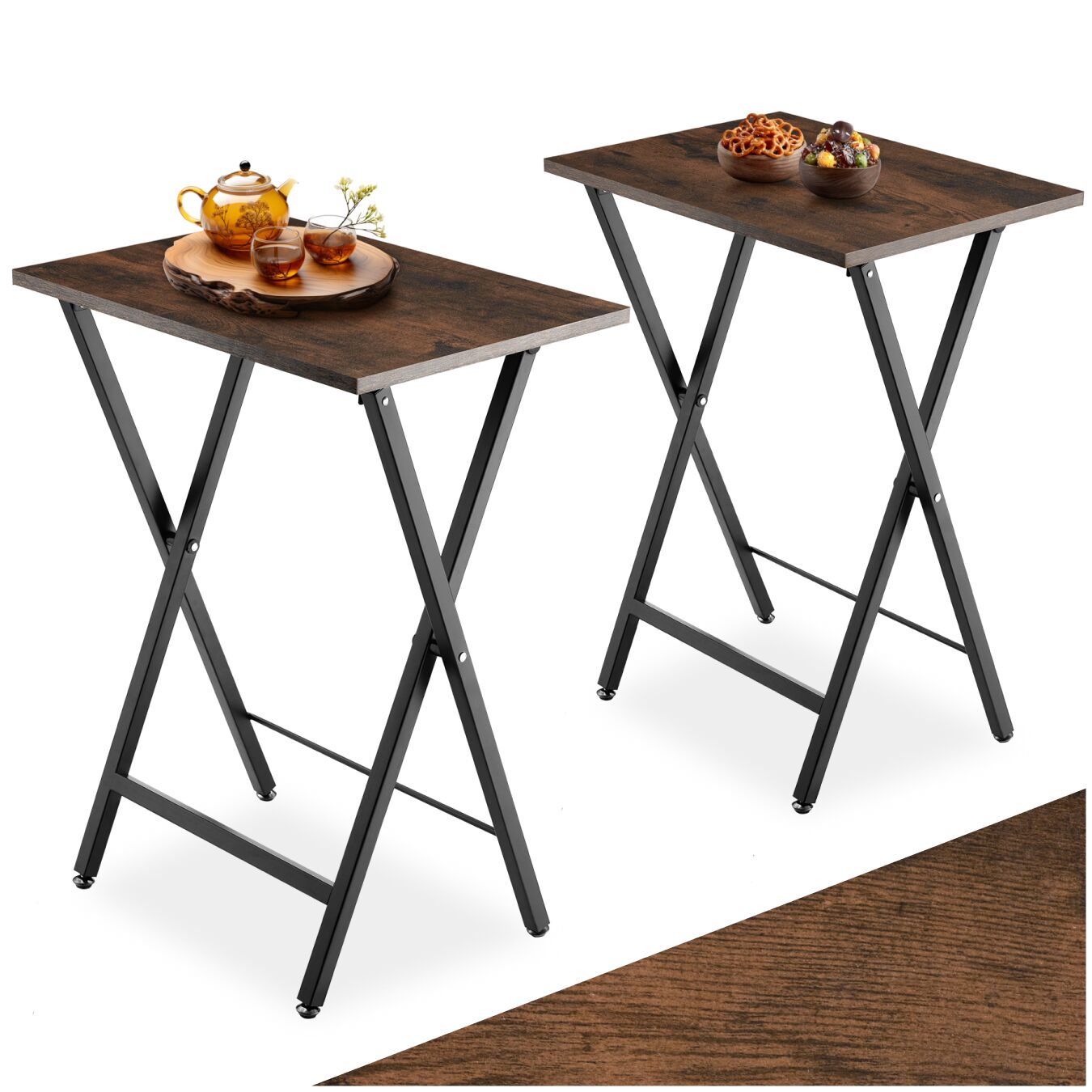 tectake&reg; 2er Set Beistelltische, klappbar, Holz und Stahl, mit h&ouml;henverstellbaren Gelenkf&uuml;&szlig;en - Bild 1