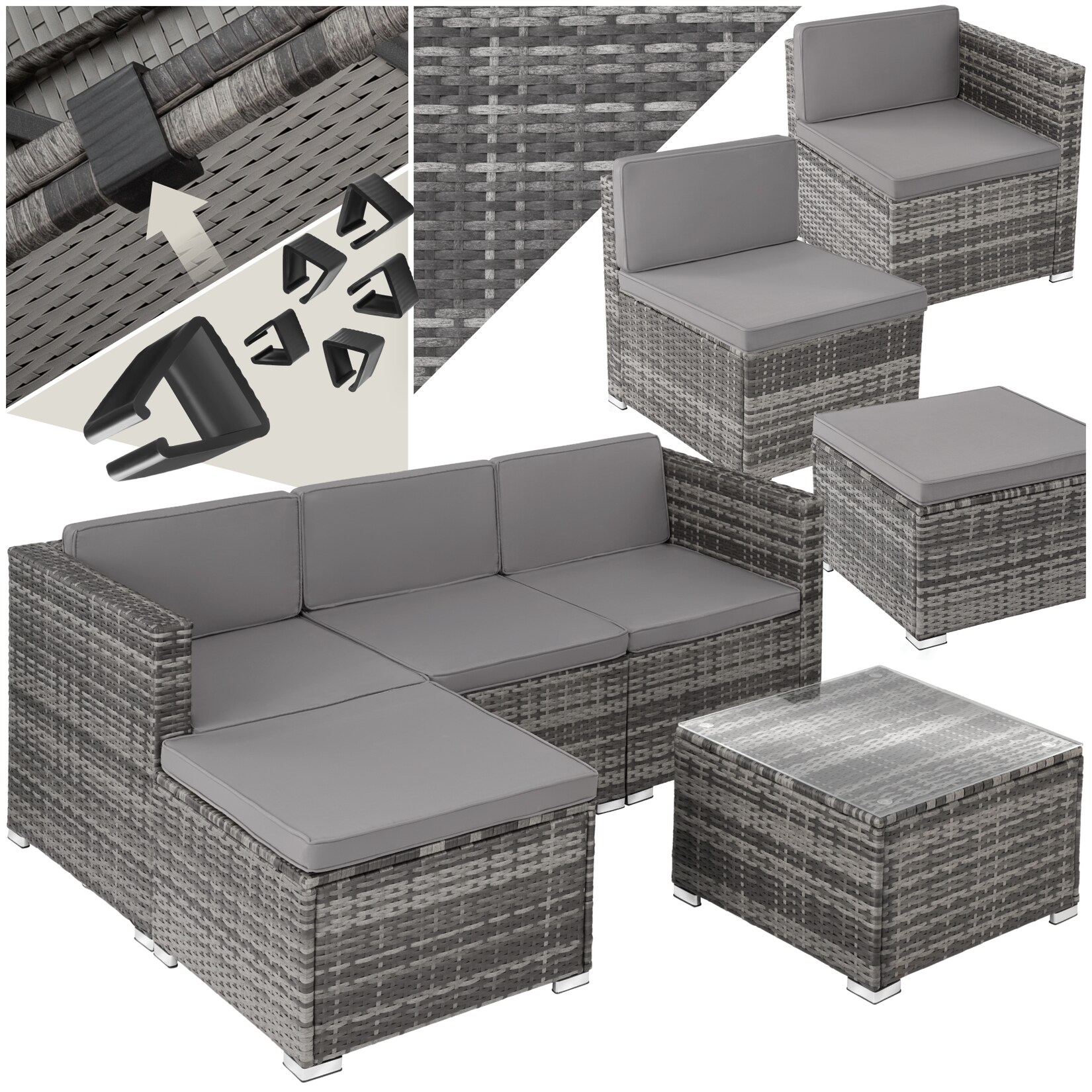 tectake® Rattan Lounge, für 3 bis 4 Personen, UV-beständig, variabel aufstellbar | 04061173243645