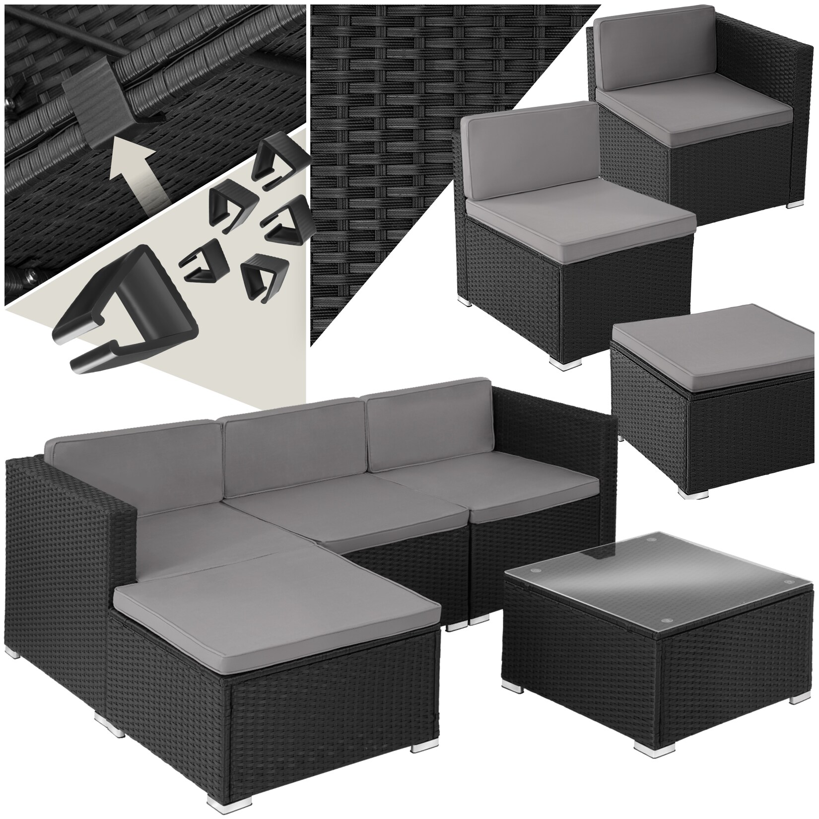 tectake® Rattan Lounge, für 3 bis 4 Personen, UV-beständig, variabel aufstellbar