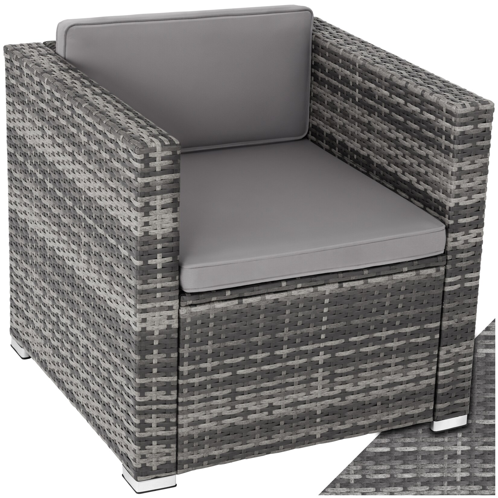 tectake® Rattansessel , widerstandsfähig, inklusive Sitz- und Rückenpolster, 70 x 69 x 65cm