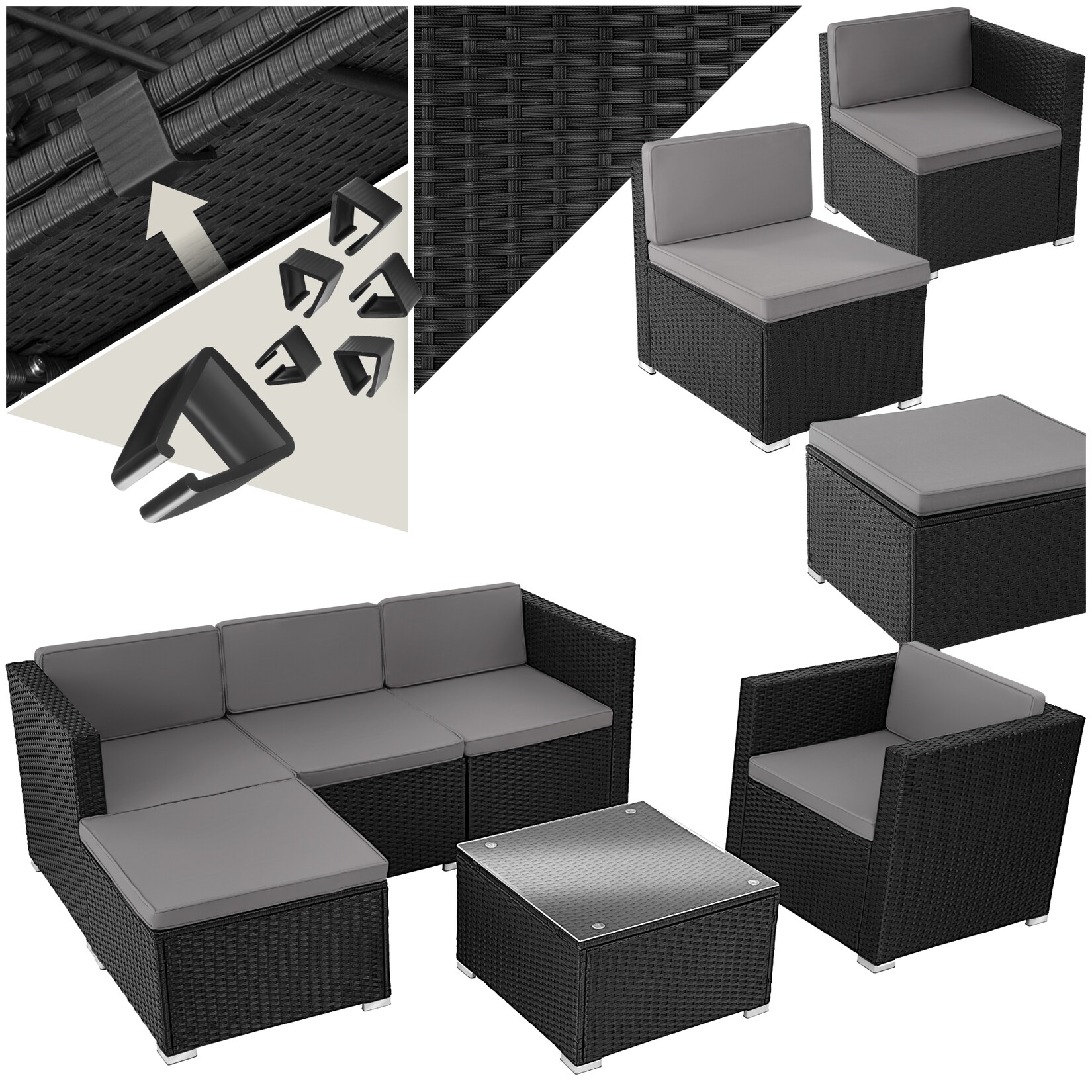 tectake® Rattan Lounge, für 4 bis 5 Personen, UV-beständig, variabel aufstellbar | 04061173243744