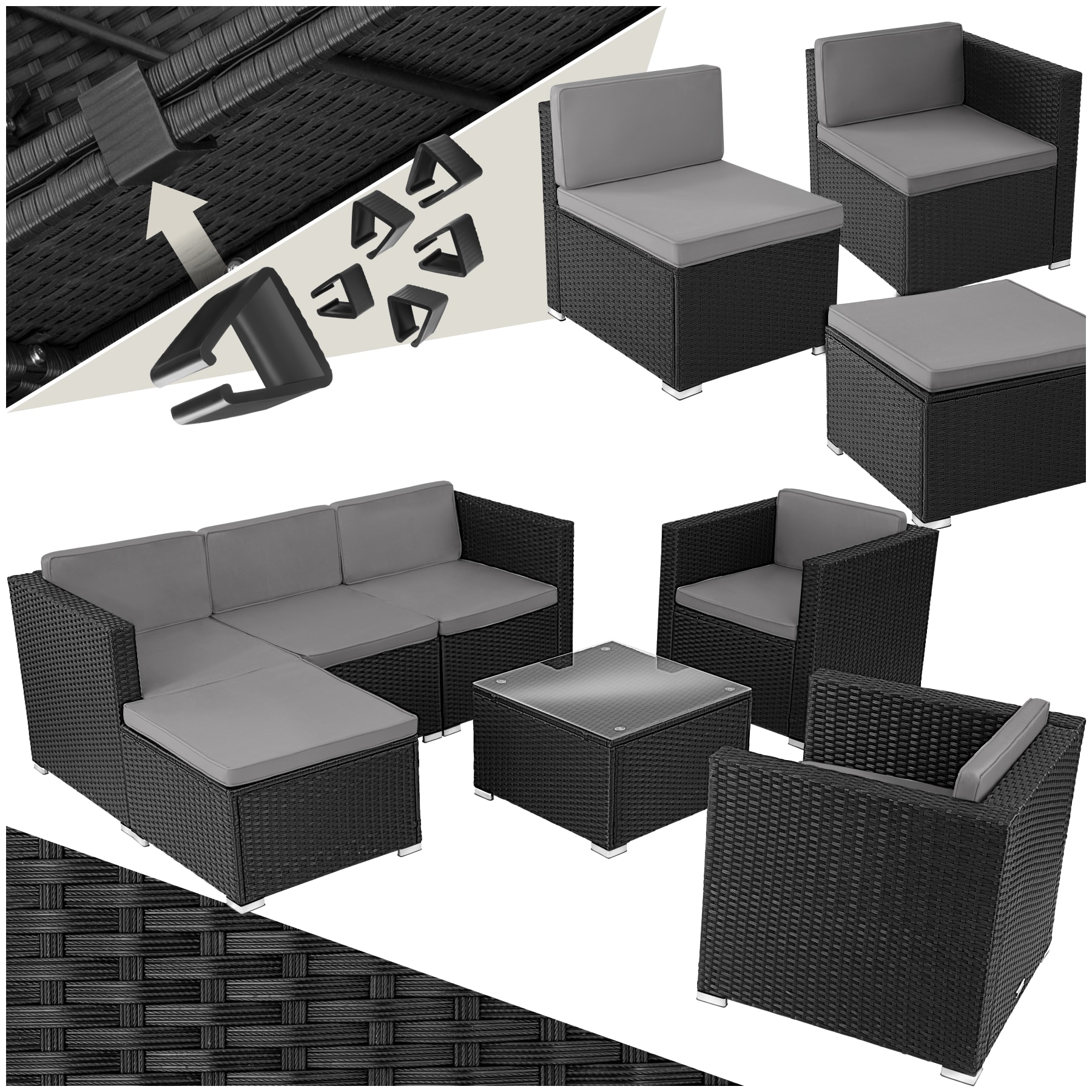 tectake&reg; Rattan Lounge, f&uuml;r 5 bis 6 Personen, UV-best&auml;ndig, variabel aufstellbar - Bild 1