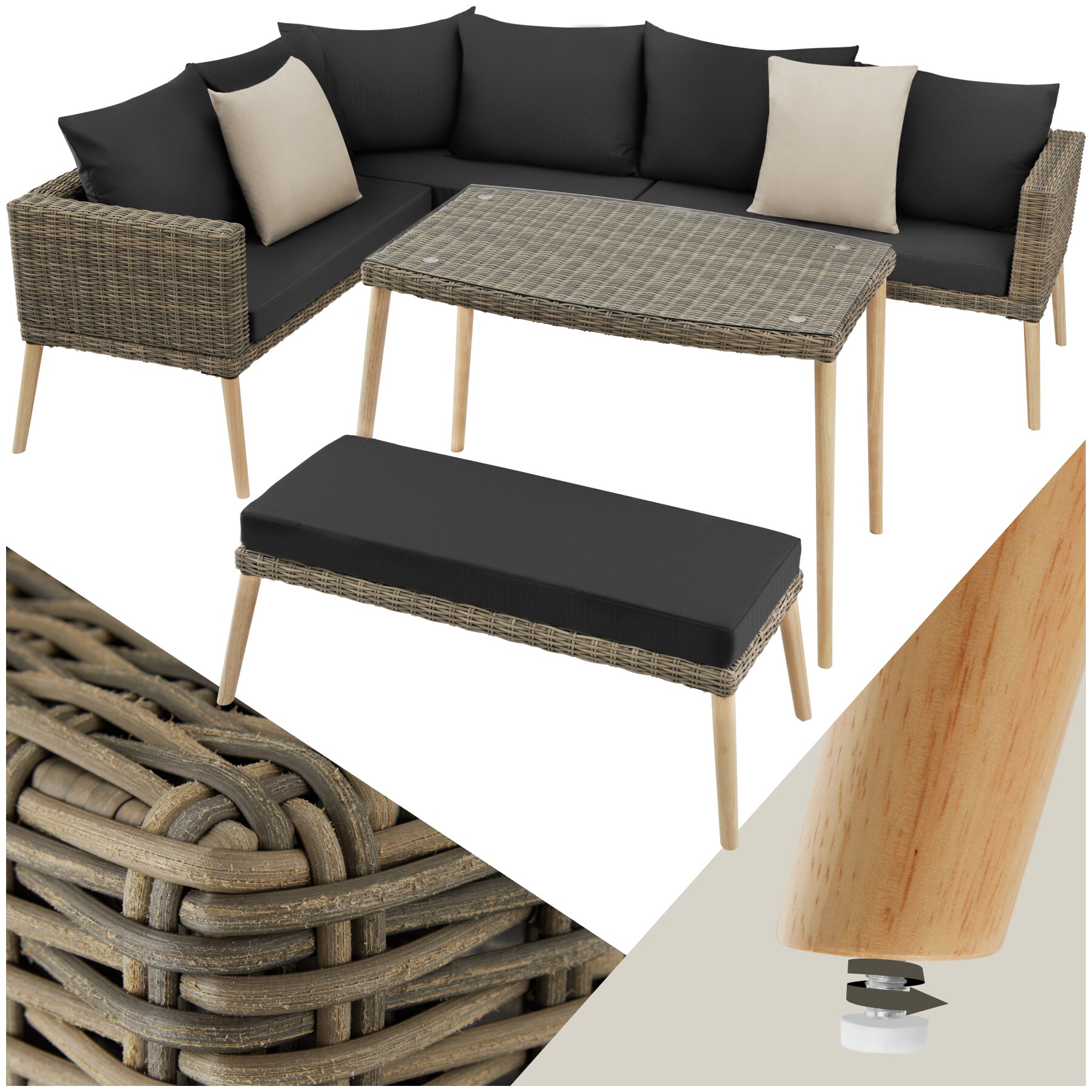 tectake&reg; Aluminium Rattan Lounge Lounge, wetterfest und UV-best&auml;ndig, schlanke, hohe Beine, hochwertiges Geflecht - Bild 1