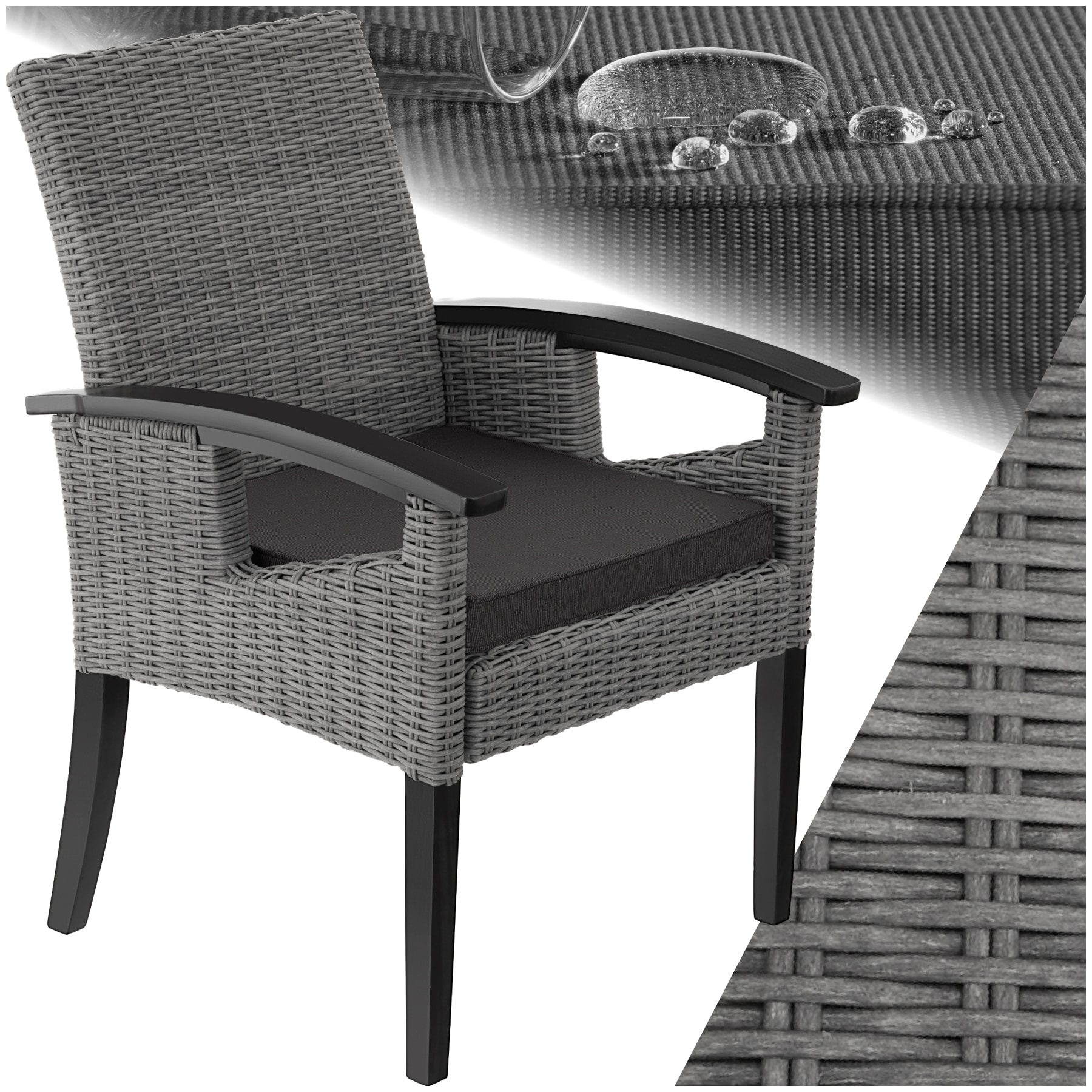 tectake&reg; Rattan Stuhl, mit Holzgestell, nat&uuml;rlich nachempfundenes Geflecht, inklusive Sitzpolster, 62,5 x 71,5 x 94 cm - Bild 1