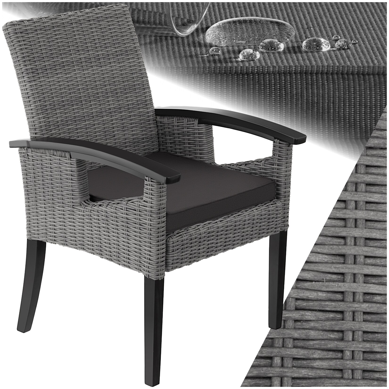 tectake® Rattan Stuhl, mit Holzgestell, natürlich nachempfundenes Geflecht, inklusive Sitzpolster, 62,5 x 71,5 x 94 cm