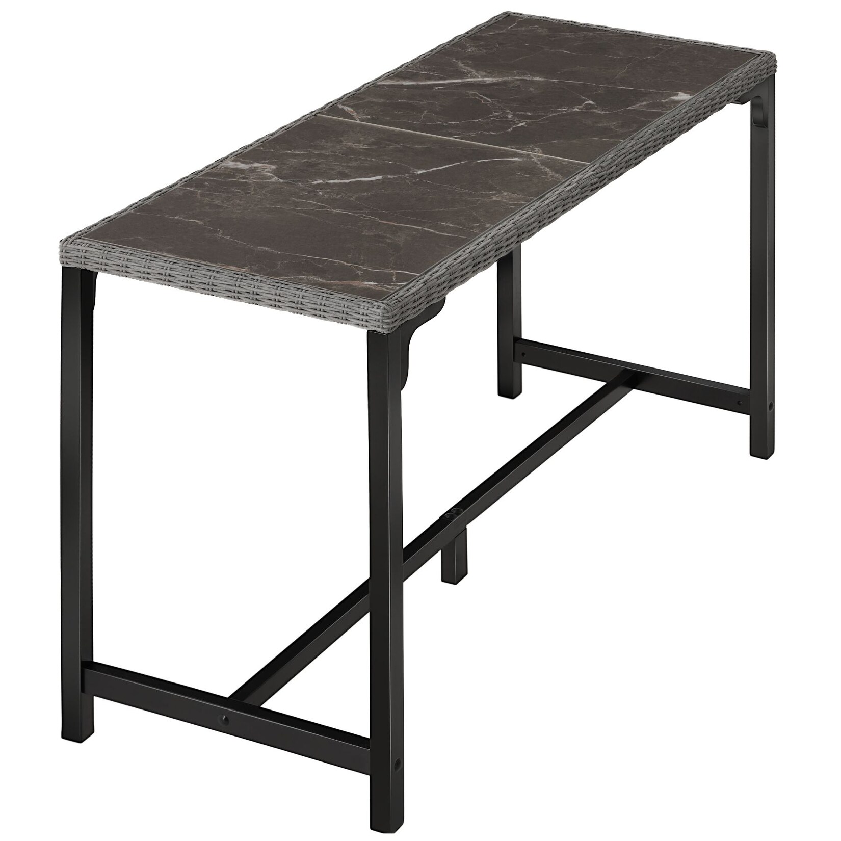 tectake® Rattan Tisch, mit Aluminium- und Holzgestell, wetterfest und UV-beständig, 161 x 64,5 x 99,5 cm