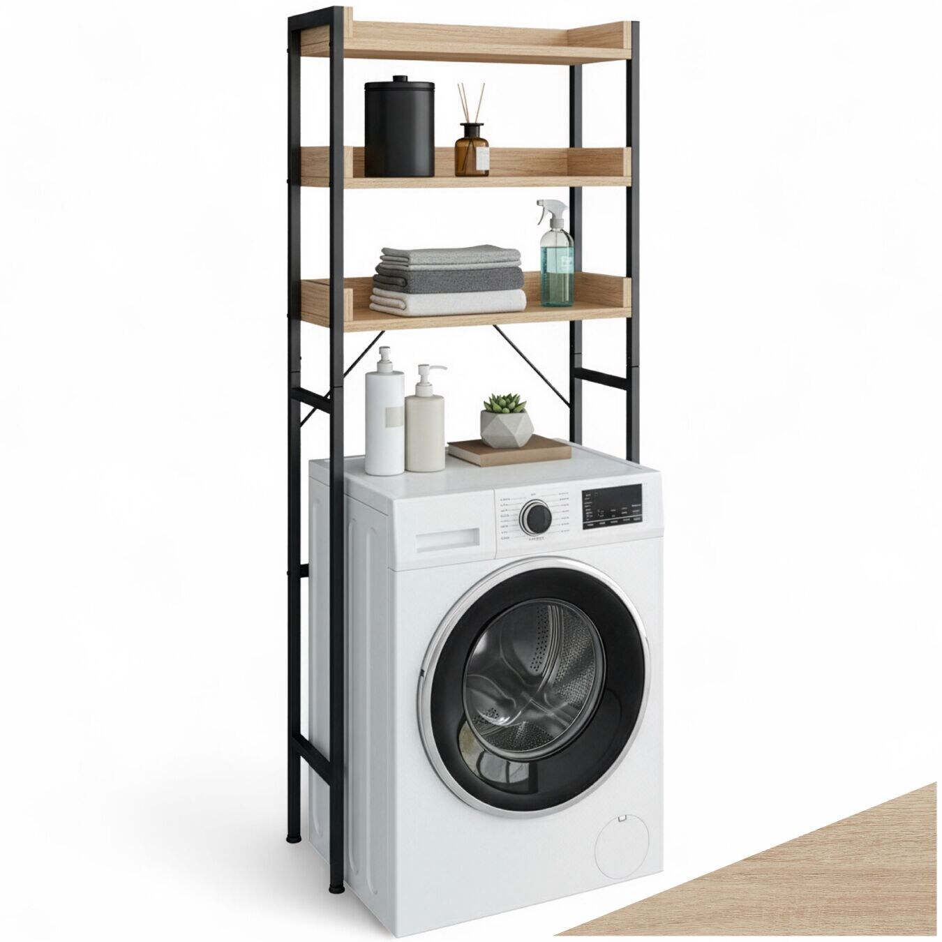 tectake® Badezimmerregal, Industrial Style, mit 3 Ablagen, inklusive Kippschutz