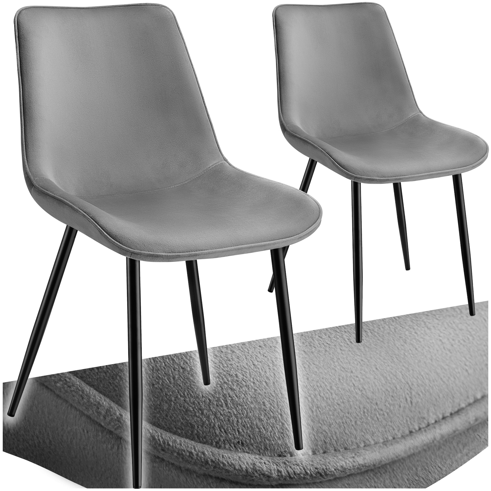 tectake® Set Stuhl, gepolstert, in Samtoptik, schwarze Stahlbeine, 48 x 59 x 82,5 cm