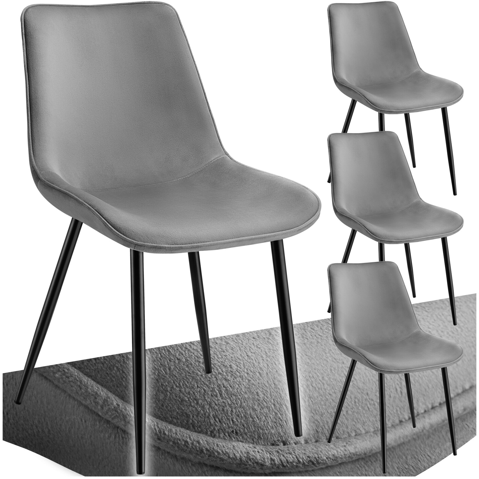 tectake® Set Stuhl, gepolstert, in Samtoptik, schwarze Stahlbeine, 48 x 59 x 82,5 cm