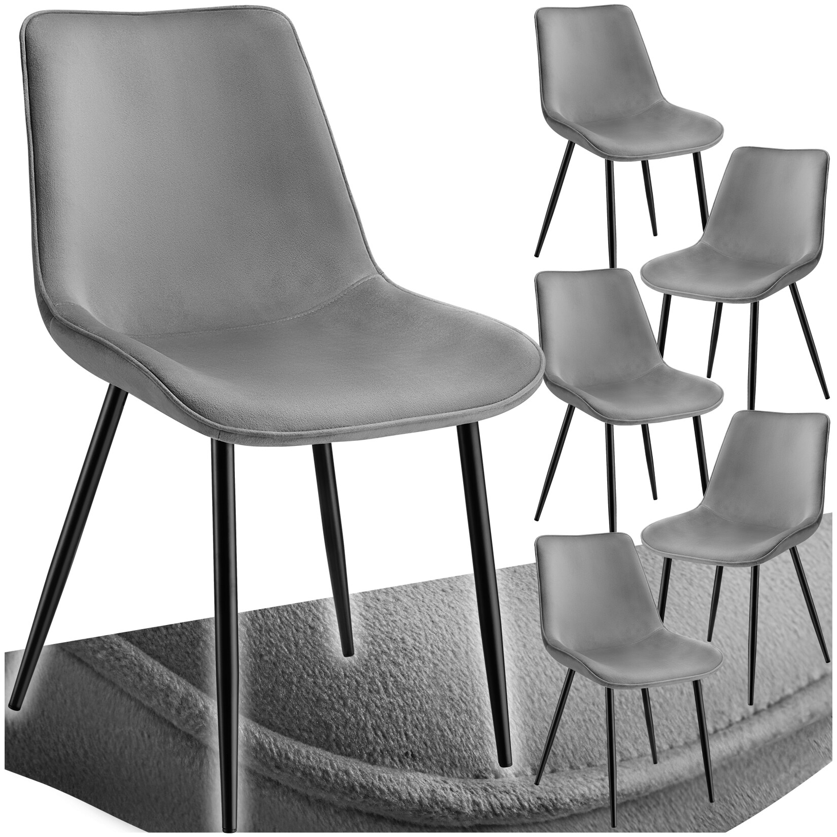tectake® Set Stuhl, gepolstert, in Samtoptik, schwarze Stahlbeine, 48 x 59 x 82,5 cm