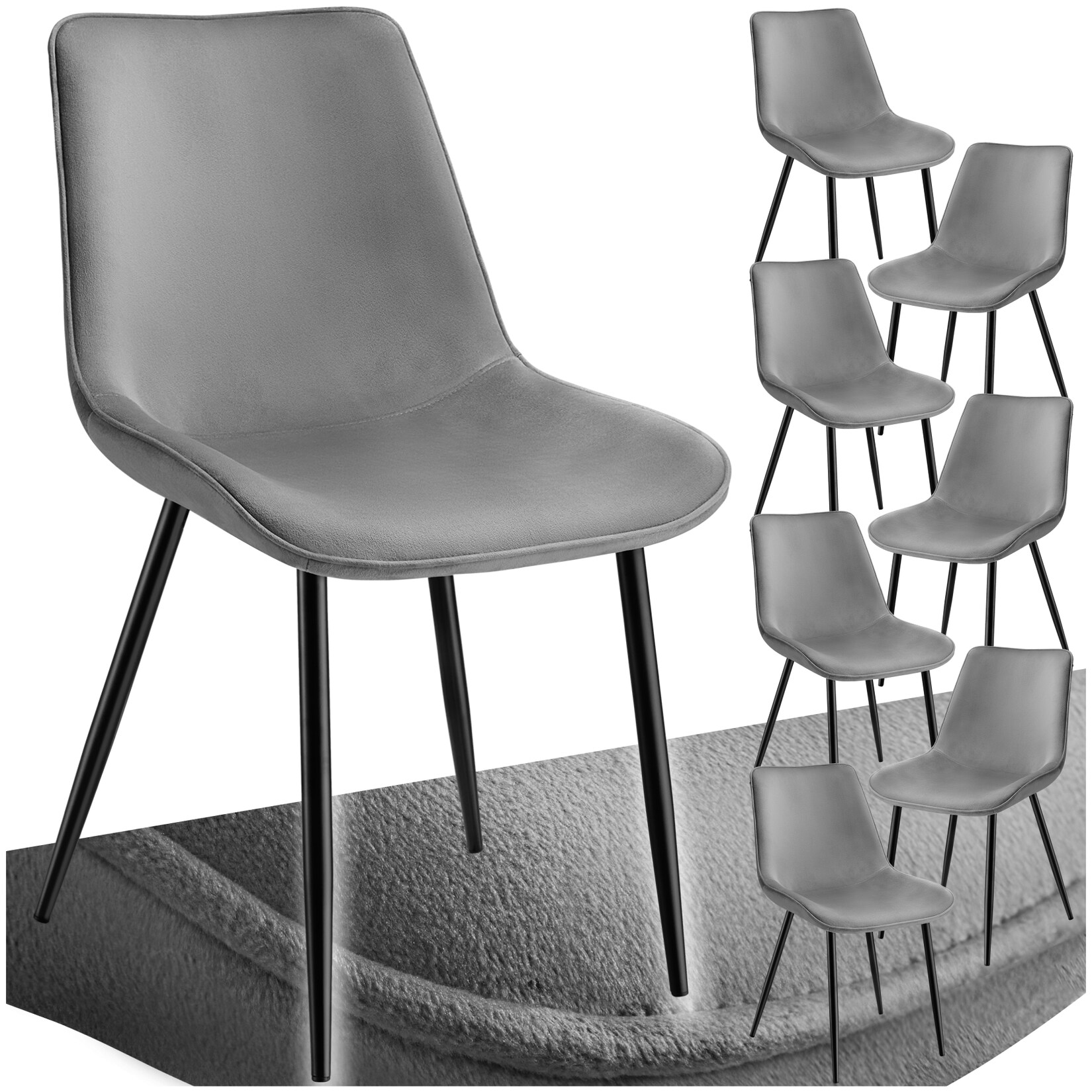 tectake® Set Stuhl, gepolstert, in Samtoptik, schwarze Stahlbeine, 48 x 59 x 82,5 cm