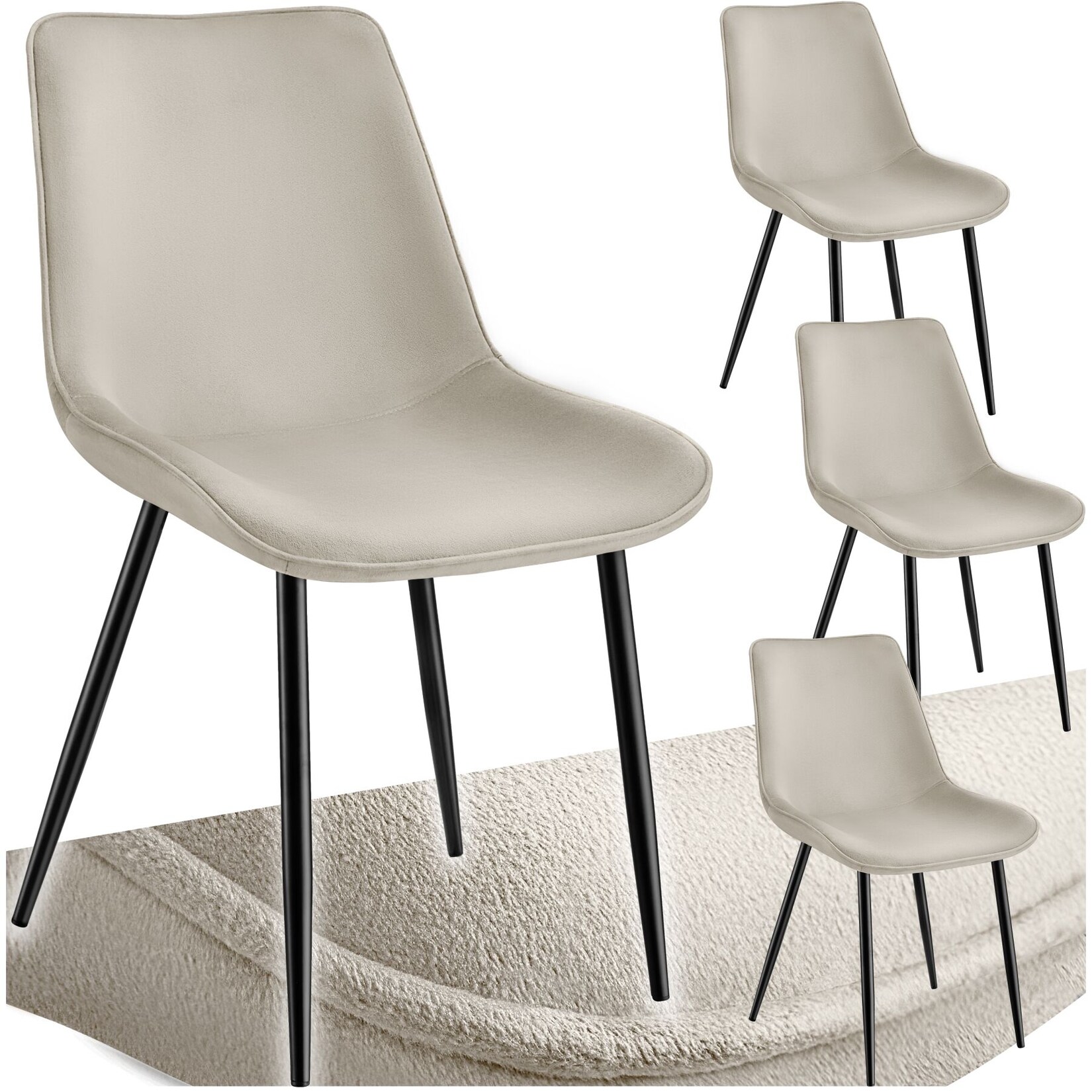 tectake® Set Stuhl, gepolstert, in Samtoptik, schwarze Stahlbeine, 48 x 59 x 82,5 cm