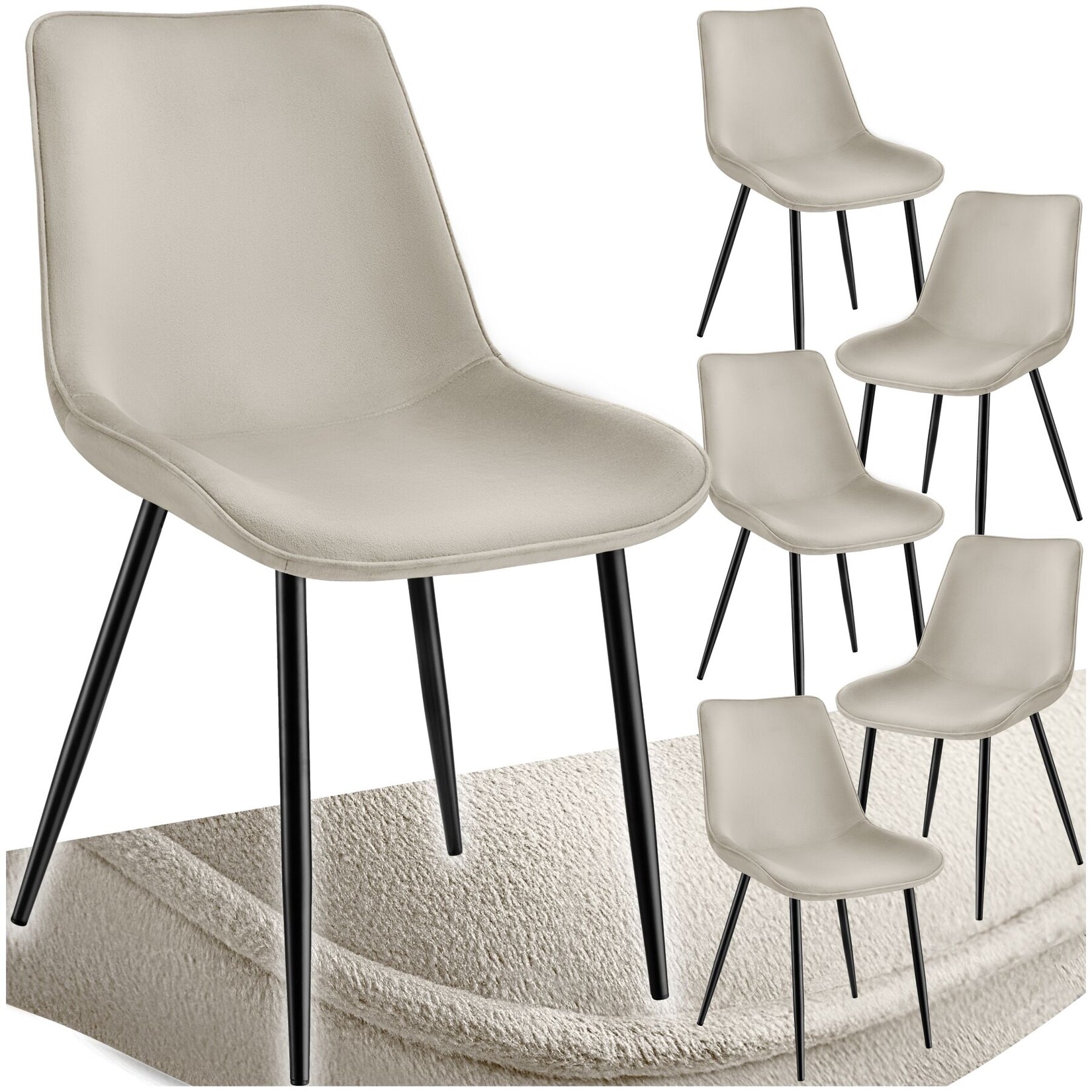 tectake® Set Stuhl, gepolstert, in Samtoptik, schwarze Stahlbeine, 48 x 59 x 82,5 cm