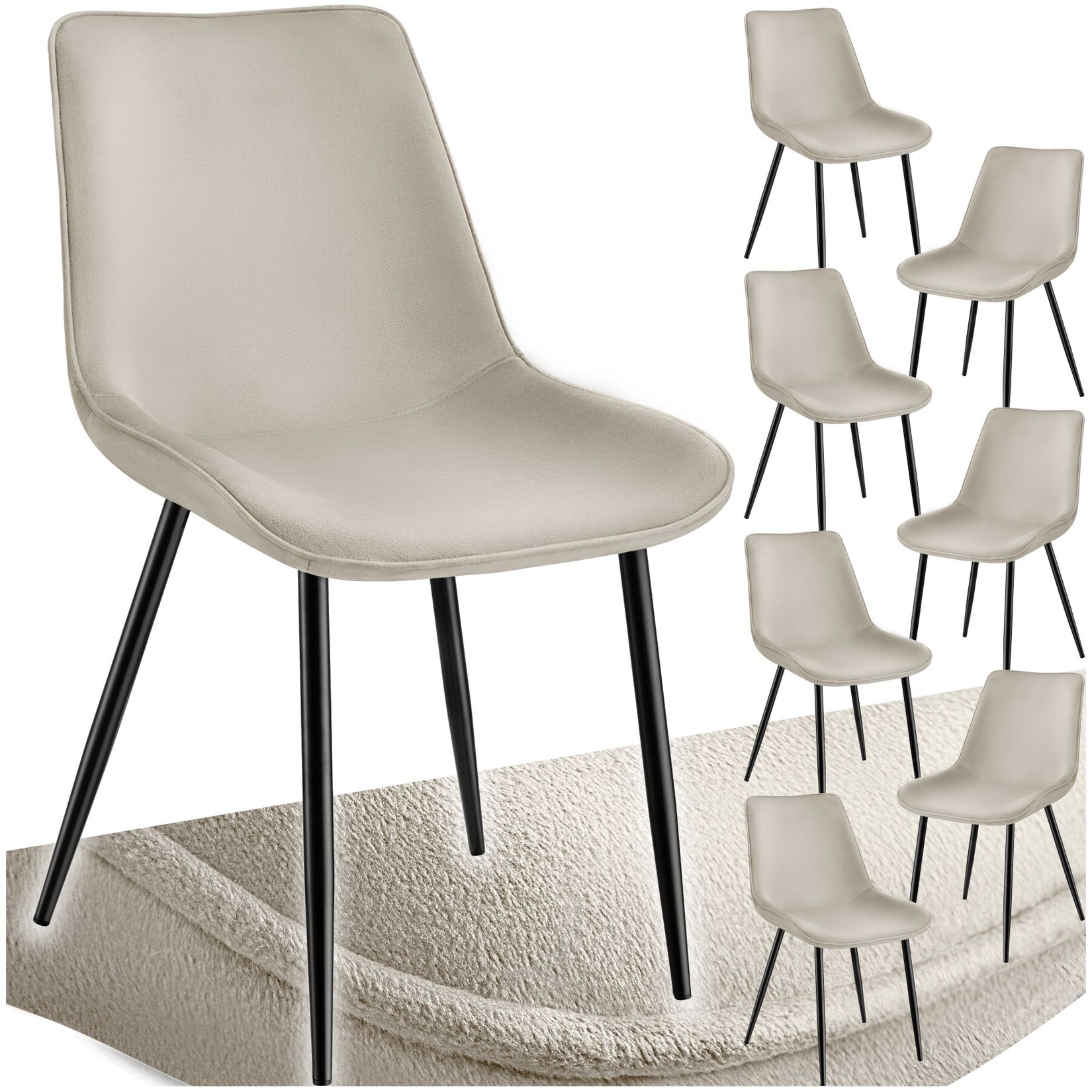 tectake® Set Stuhl, gepolstert, in Samtoptik, schwarze Stahlbeine, 48 x 59 x 82,5 cm