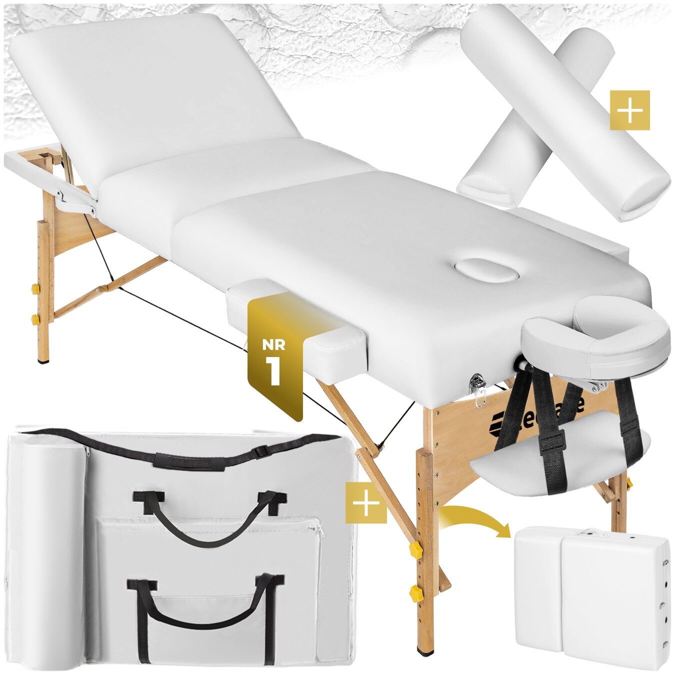 tectake&reg; 3 Zonen Massageliege-Set, Breite 70 cm, Polsterung 7,5 cm, mit Holzgestell, 218 x 102 x 90 cm - Bild 1