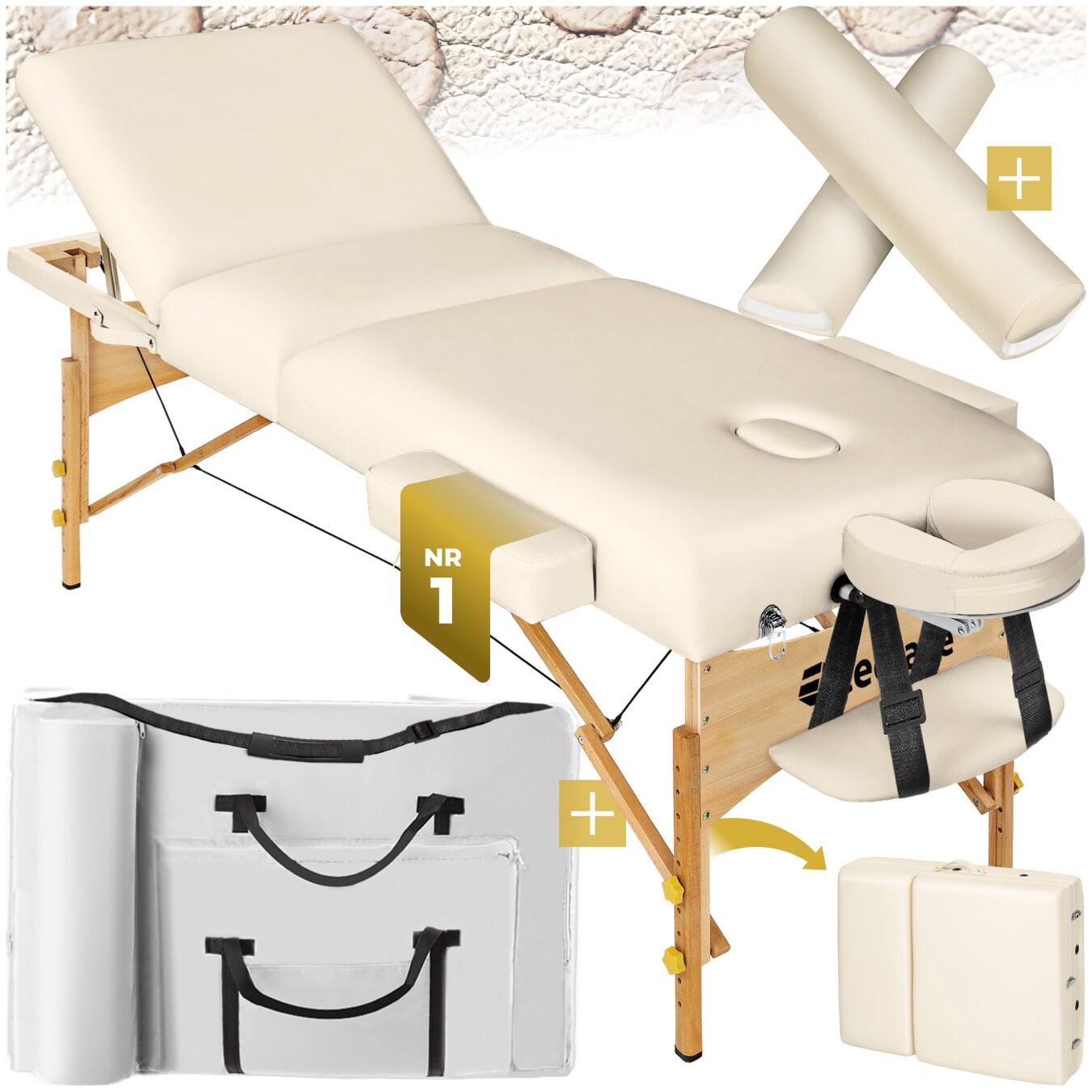 tectake&reg; 3 Zonen Massageliege-Set, Breite 70 cm, Polsterung 7,5 cm, mit Holzgestell, 218 x 102 x 90 cm - Bild 1