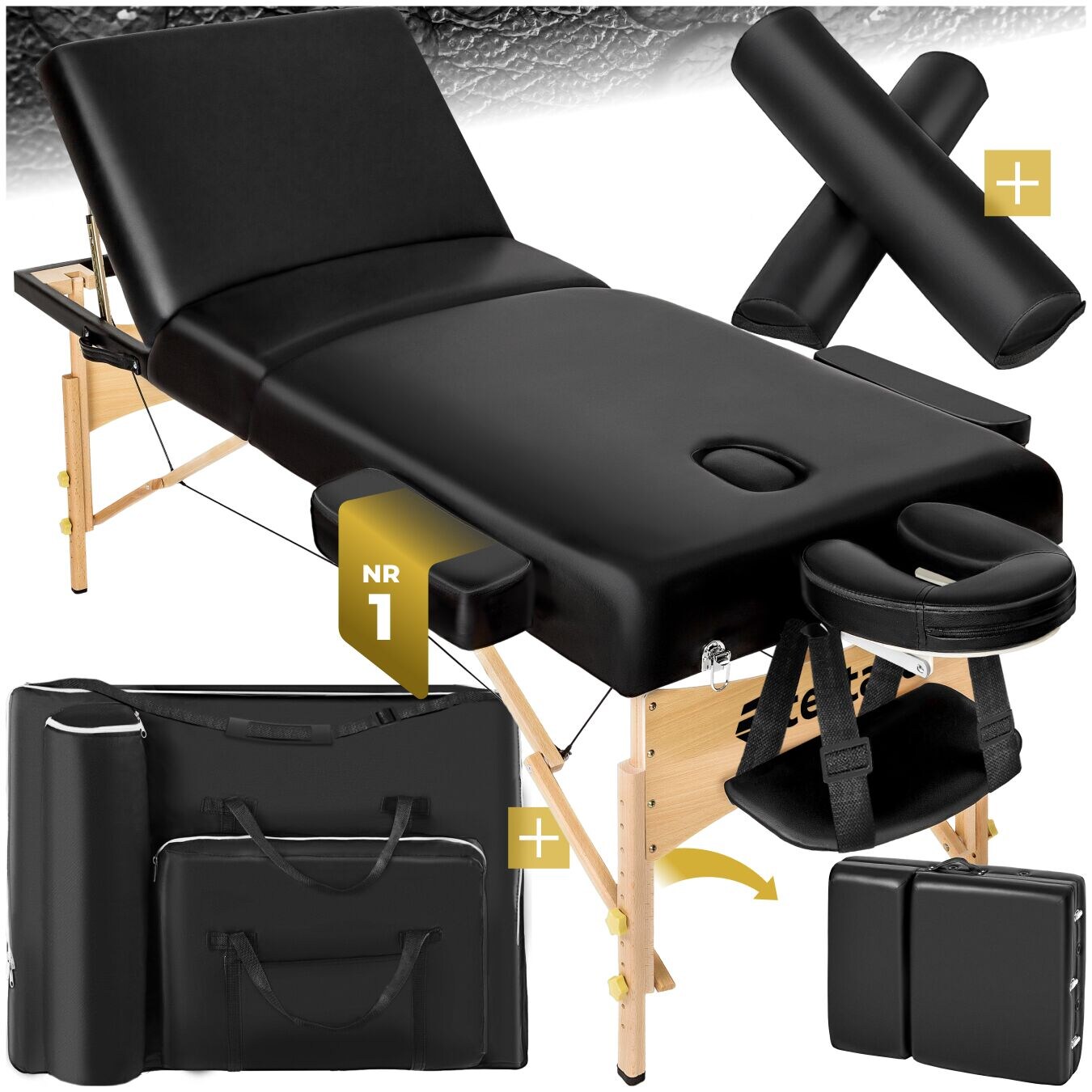 tectake® 3 Zonen Massageliege-Set, Breite 70 cm, Polsterung 7,5 cm, mit Holzgestell, 218 x 102 x 90 cm