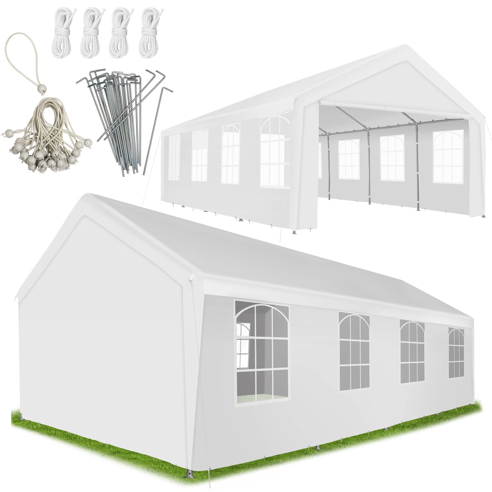 tectake® Partyzelt, 8 x 4 m, im Stecksystem, inklusive Spannseilen und Heringen