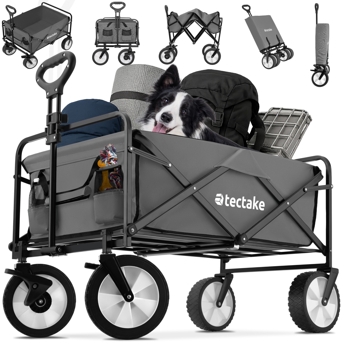 tectake&reg; Bollerwagen, faltbar, abnehmbarer Stoffeinsatz mit 2 Netztaschen, inklusive Tragetasche, Belastbarkeit 80 kg - Bild 1