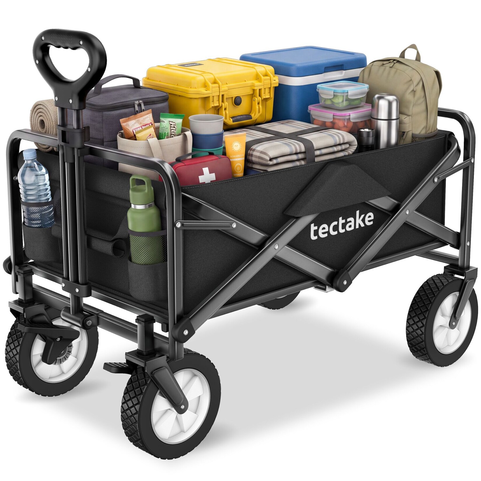 tectake® Bollerwagen, faltbar, abnehmbarer Stoffeinsatz mit 2 Netztaschen, inklusive Tragetasche, Belastbarkeit 80 kg