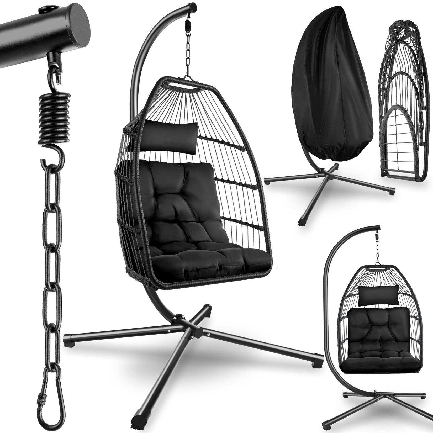 tectake® Hängesessel, mit extra dickem Sitz- und Kopfkissen, Belastbarkeit , inklusive Schutzhülle, 98 x 107 x 202 cm