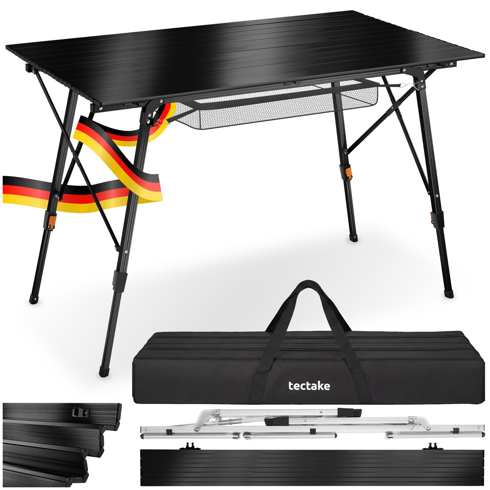 tectake® Aluminium Campingtisch, faltbar, höhenverstellbar, 90 x 52 x 47 - 70 cm