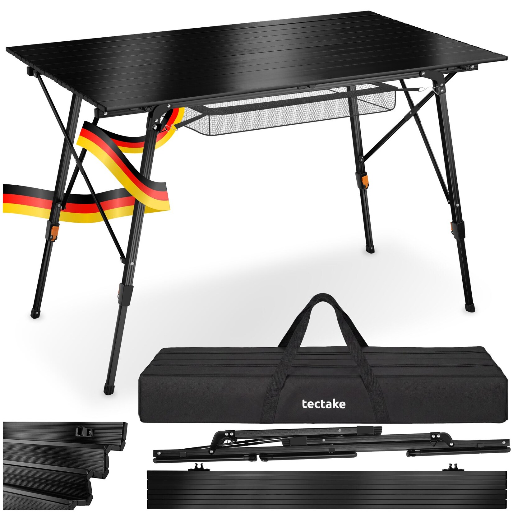 tectake® Aluminium Campingtisch, faltbar, höhenverstellbar, 120 x 70,5 x 58 – 79 cm