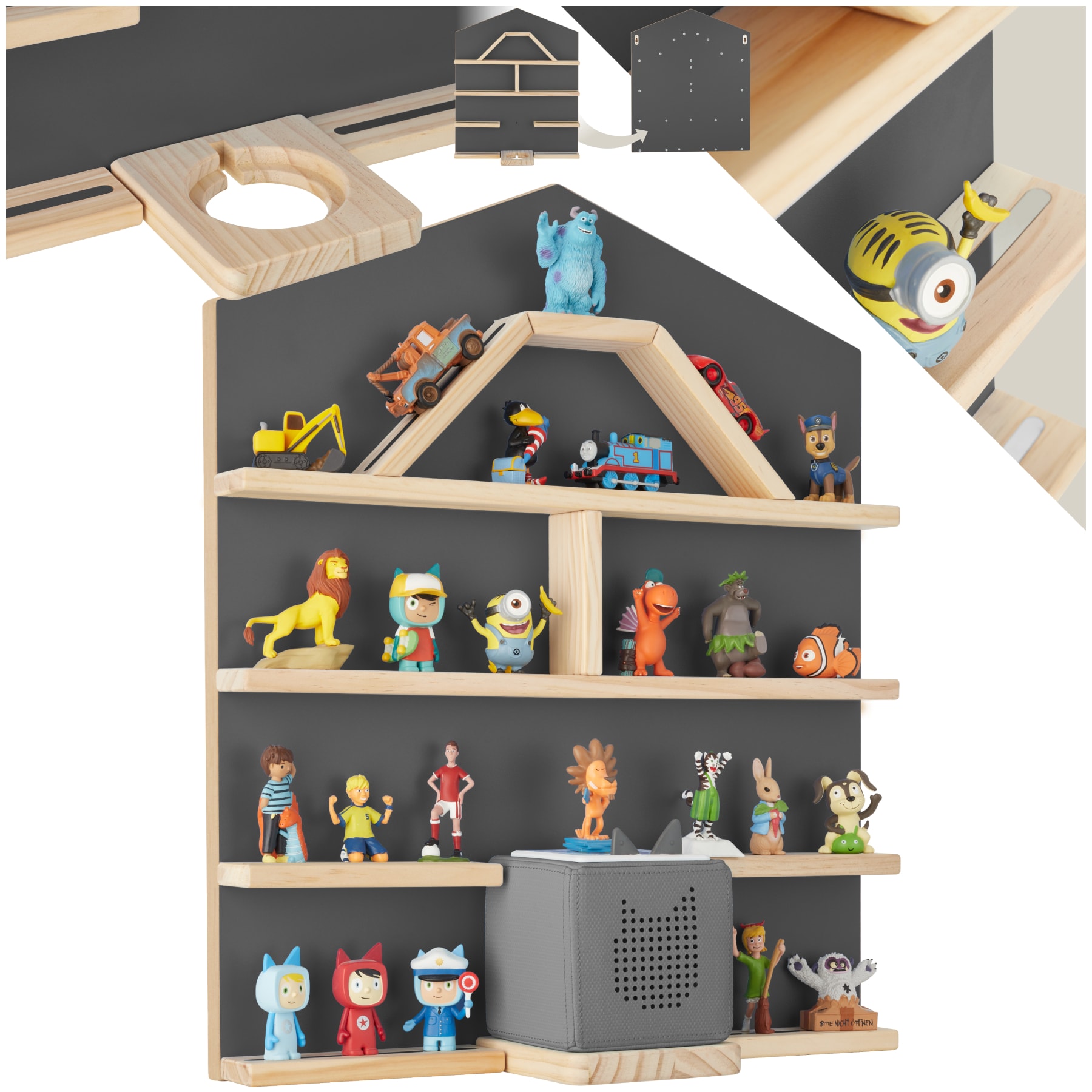 tectake&reg; Wandregal, f&uuml;r bis zu 50 Tonies, abgerundete Ecken, 50 x 15,5 x 60 cm, unsichtbare Aufh&auml;ngung - Bild 1