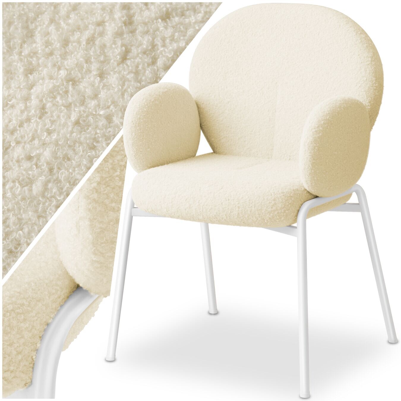 tectake® Stuhl, gepolstert mit Bouclé-Bezug, runde Stahlbeine, Belastbarkeit 120 kg, 61,5 x 62 x 90 cm