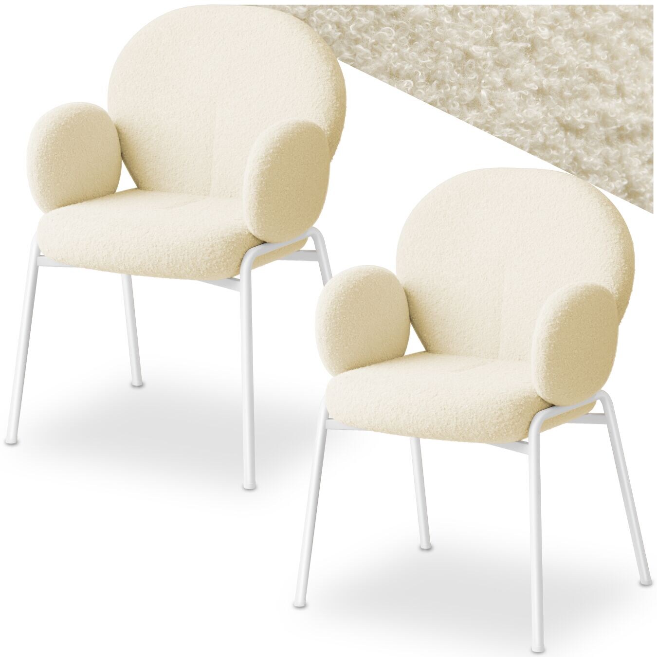 tectake® Stuhl, gepolstert mit Bouclé-Bezug, runde Stahlbeine, Belastbarkeit 120 kg, 61,5 x 62 x 90 cm