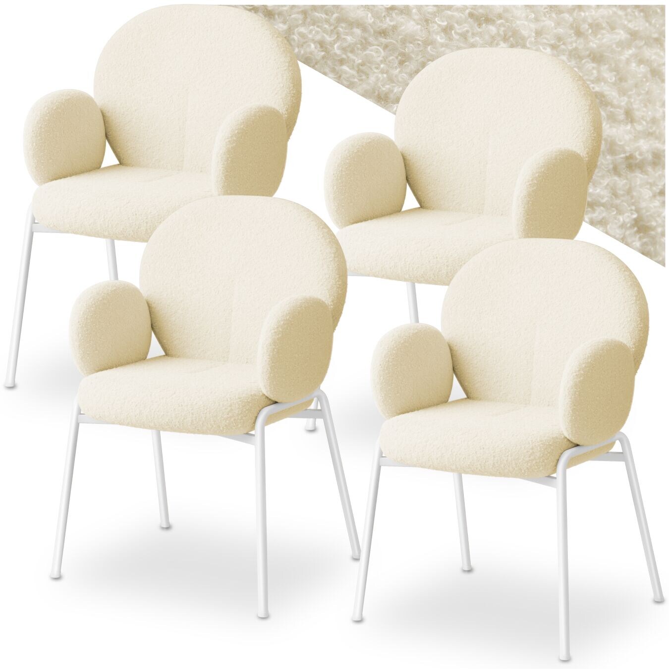 tectake® Stuhl, gepolstert mit Bouclé-Bezug, runde Stahlbeine, Belastbarkeit 120 kg, 61,5 x 62 x 90 cm