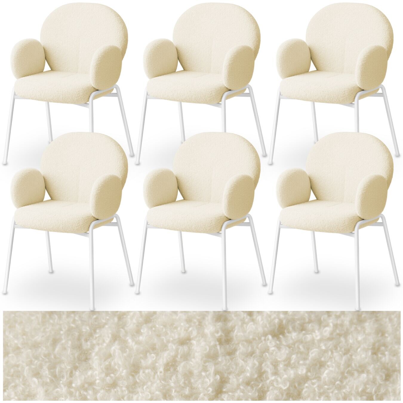 tectake® Stuhl, gepolstert mit Bouclé-Bezug, runde Stahlbeine, Belastbarkeit 120 kg, 61,5 x 62 x 90 cm
