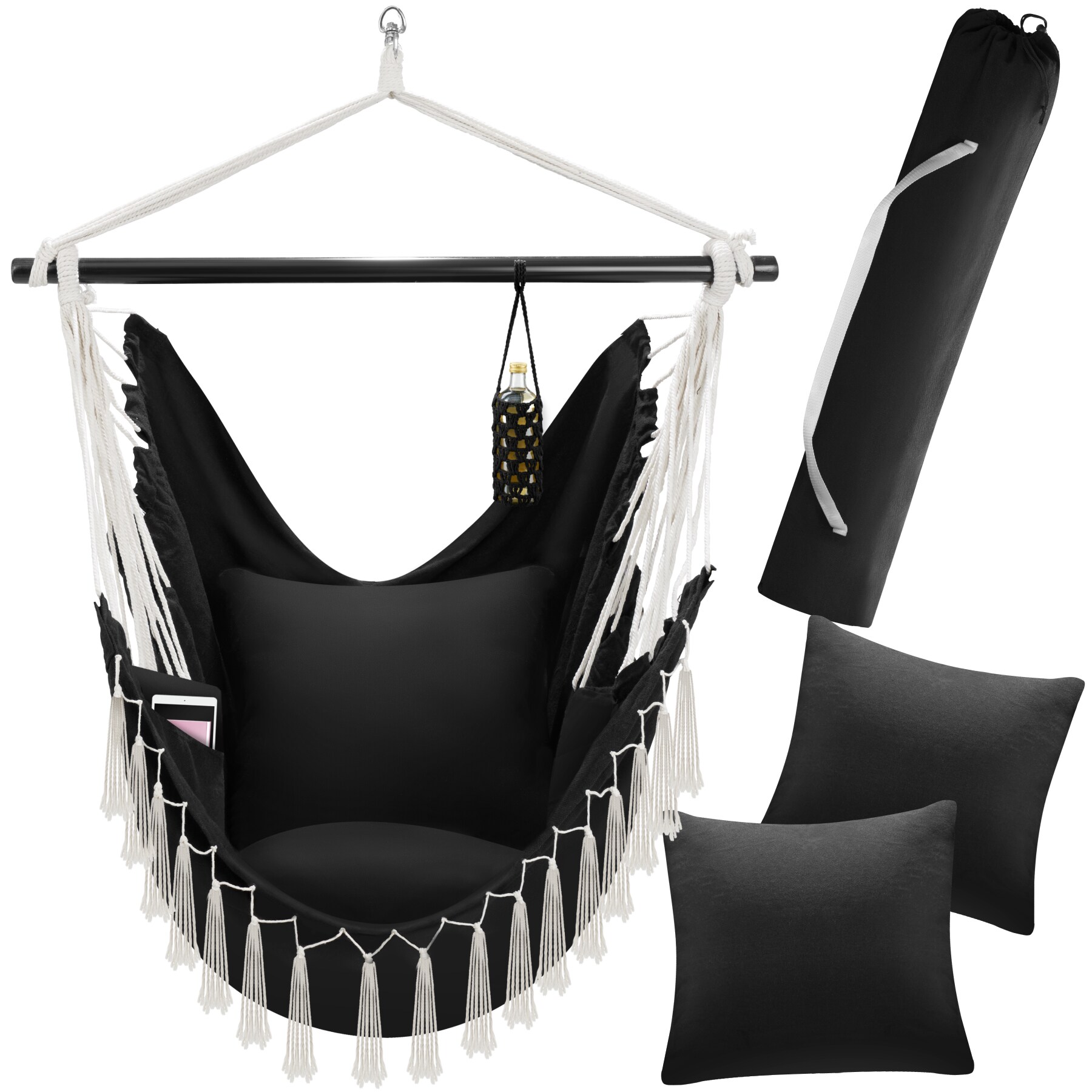 tectake&reg; H&auml;ngesessel, extra dicke Sitz- und R&uuml;ckenkissen, Belastbarkeit 150 kg, inkl. Tragetasche, ca. 100 x 150 x 150 cm - Bild 1