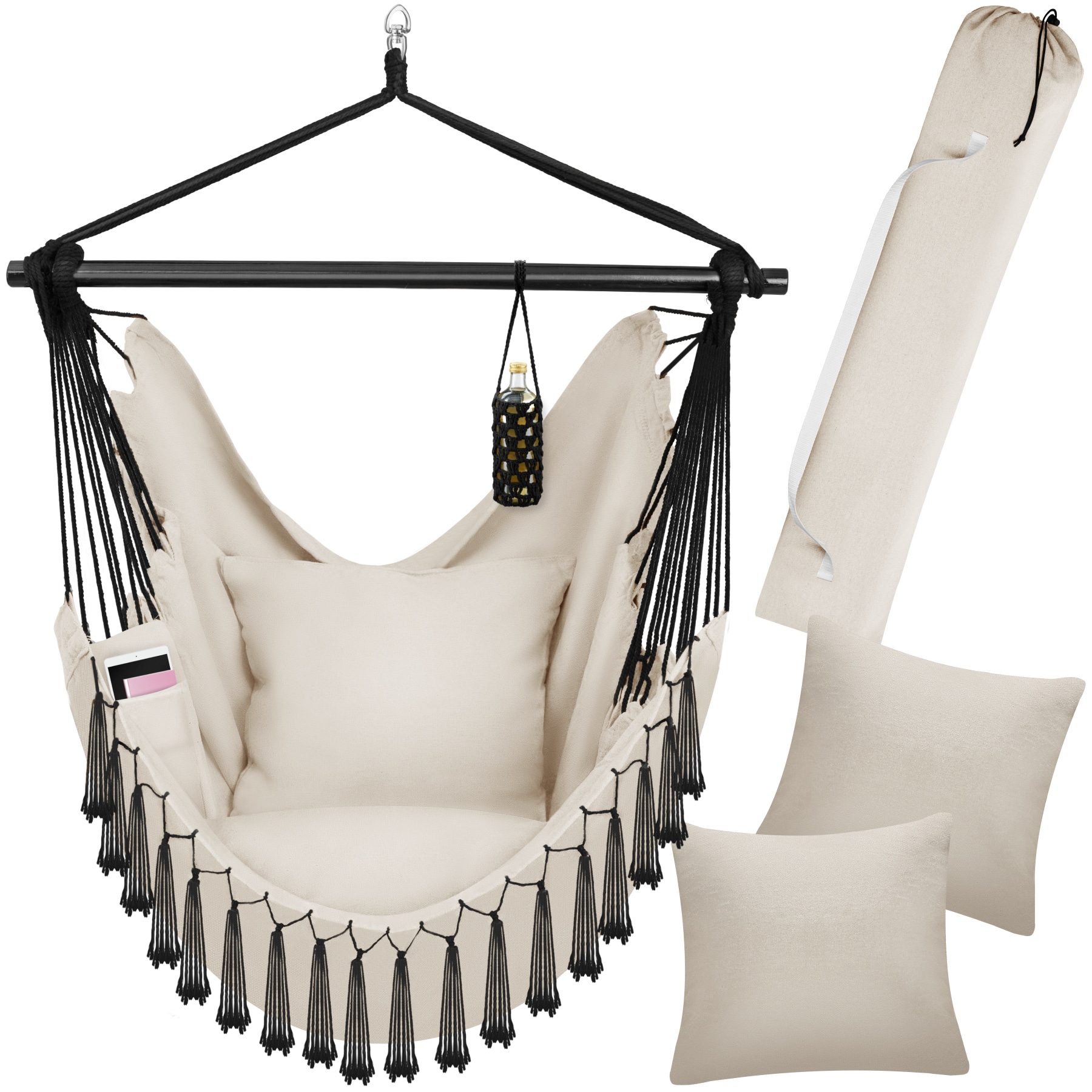 tectake&reg; H&auml;ngesessel, extra dicke Sitz- und R&uuml;ckenkissen, Belastbarkeit 150 kg, inkl. Tragetasche, ca. 100 x 150 x 150 cm - Bild 1