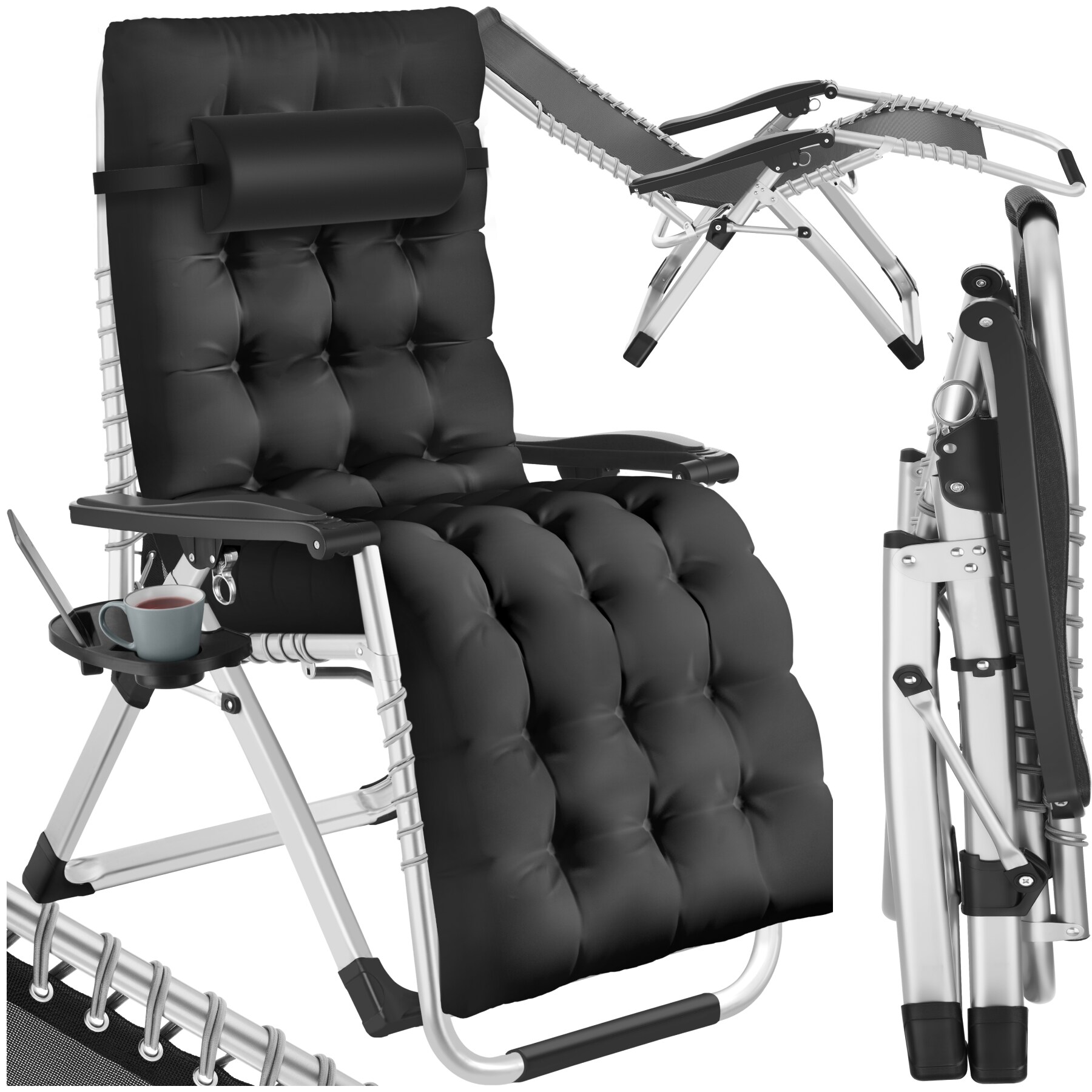 tectake&reg; Sonnenliege, klappbar, abnehmbares Sitz- und Kopfpolster, 84 x 168 x 82,5 cm, mit Ablagetisch - Bild 1