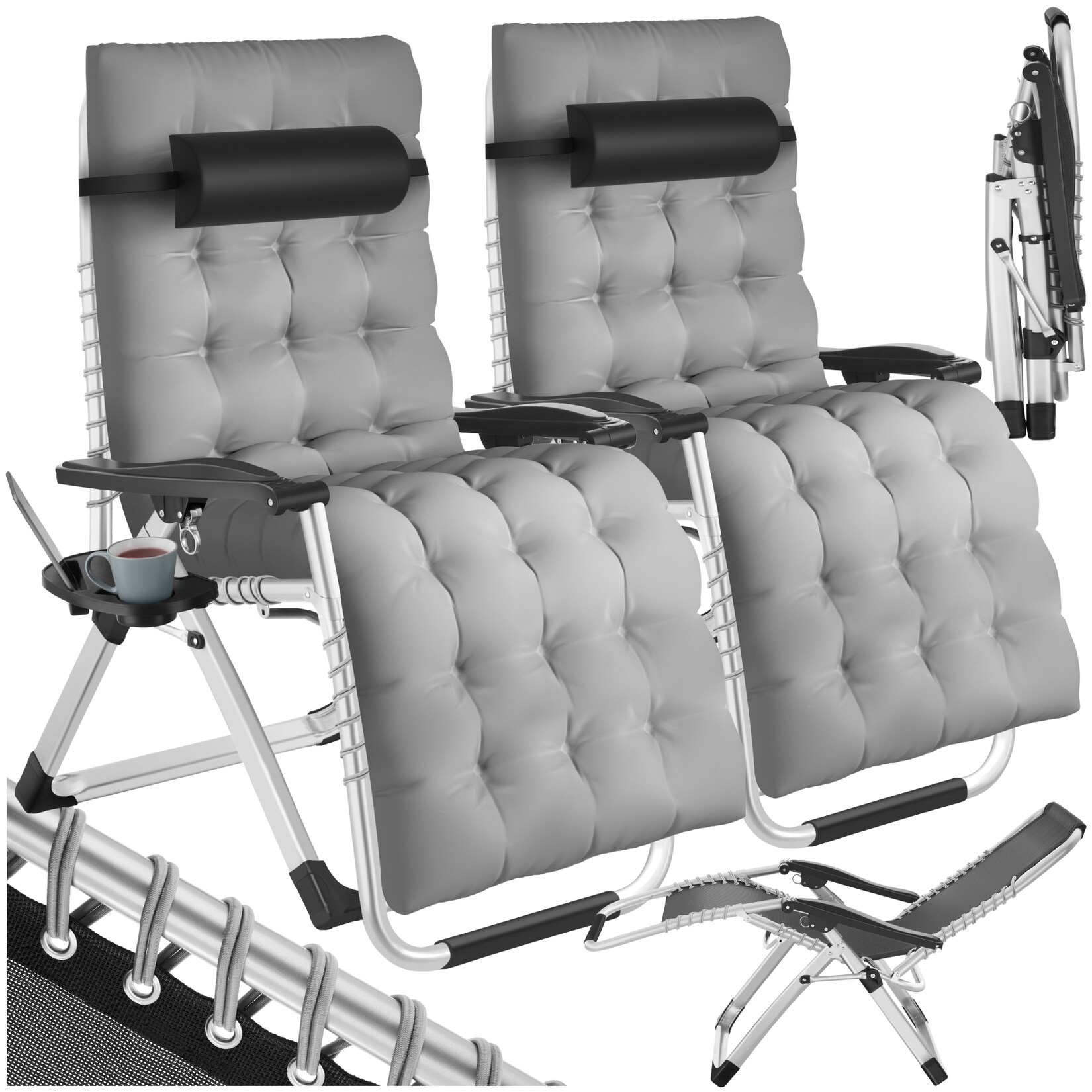 tectake® Sonnenliege, klappbar, abnehmbares Sitz- und Kopfpolster, 84 x 168 x 82,5 cm, mit Ablagetisch | 04061173286345