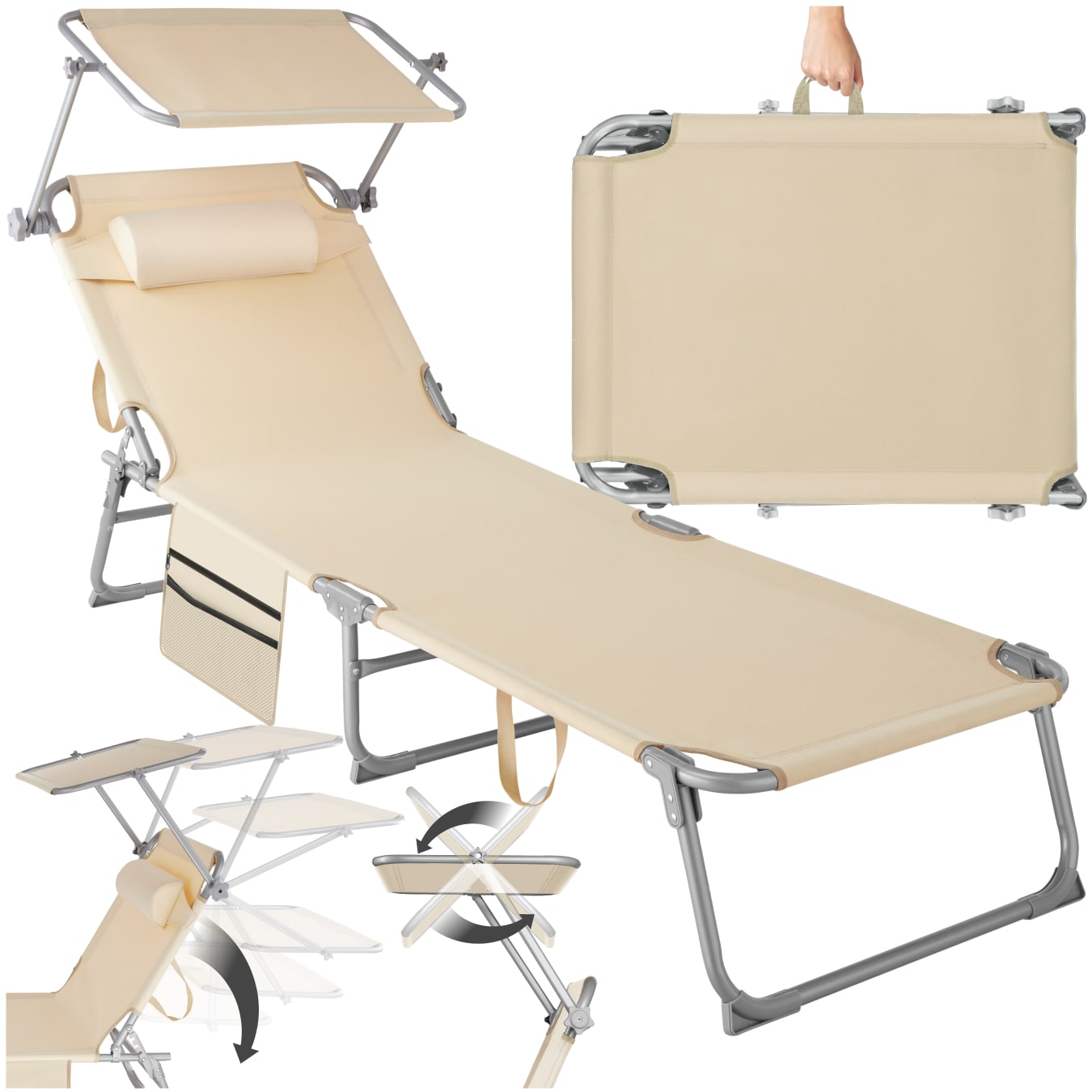 tectake&reg; Sonnenliege, klappbar, 4-fach verstellbare R&uuml;ckenlehne mit Kopfpolster, 190 x 68 x 28 cm, mit Seitentasche - Bild 1