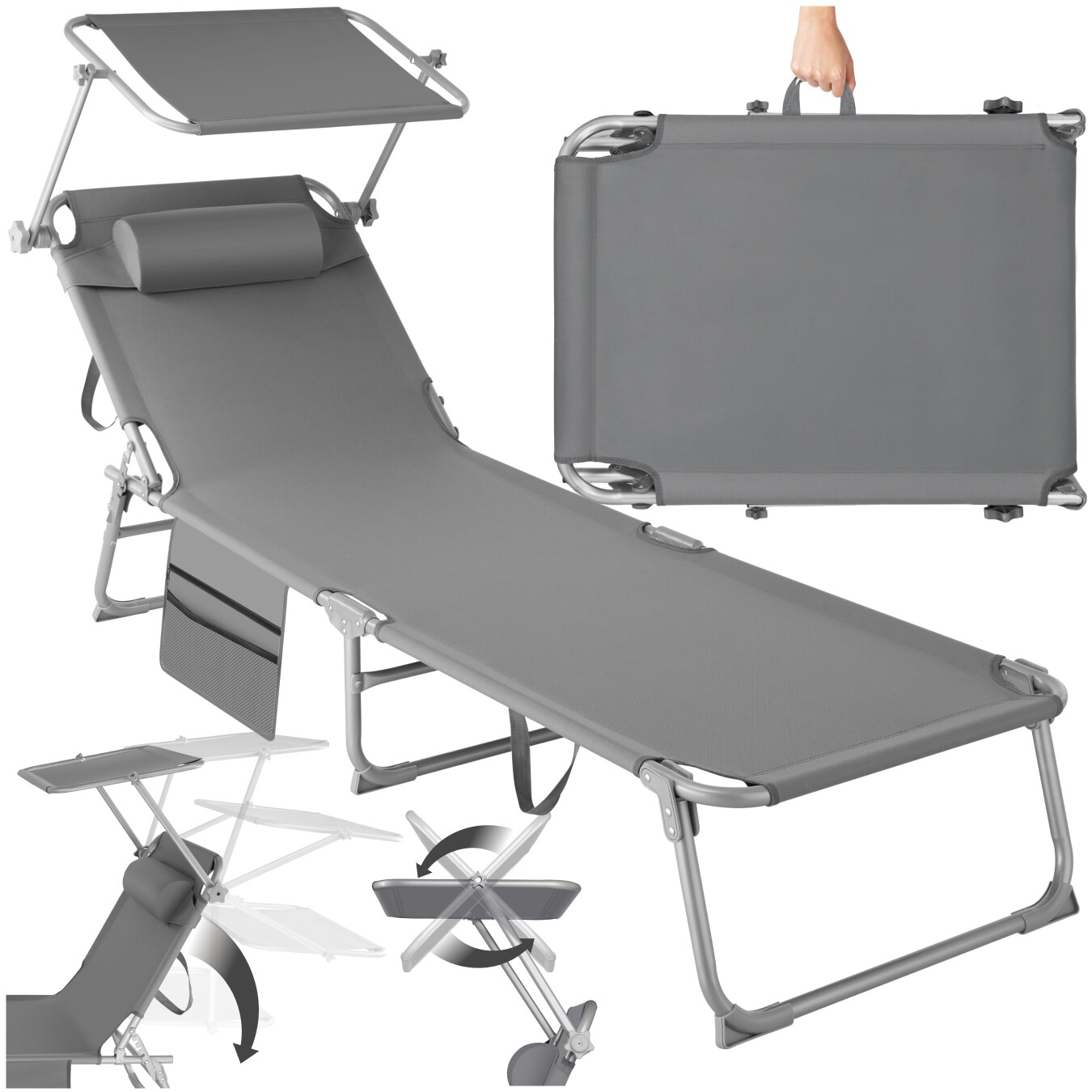 tectake&reg; Sonnenliege, klappbar, 4-fach verstellbare R&uuml;ckenlehne mit Kopfpolster, 190 x 68 x 28 cm, mit Seitentasche - Bild 1