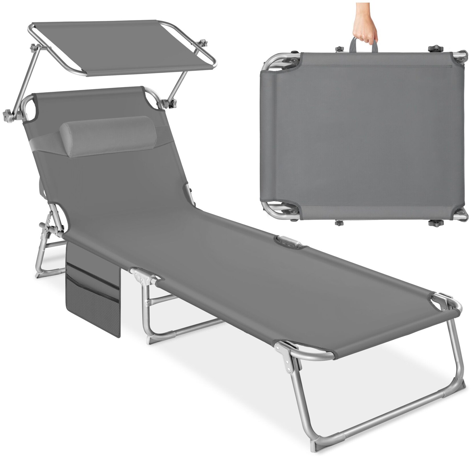 tectake® Sonnenliege, klappbar, 4-fach verstellbare Rückenlehne mit Kopfpolster, 190 x 68 x 28 cm, mit Seitentasche