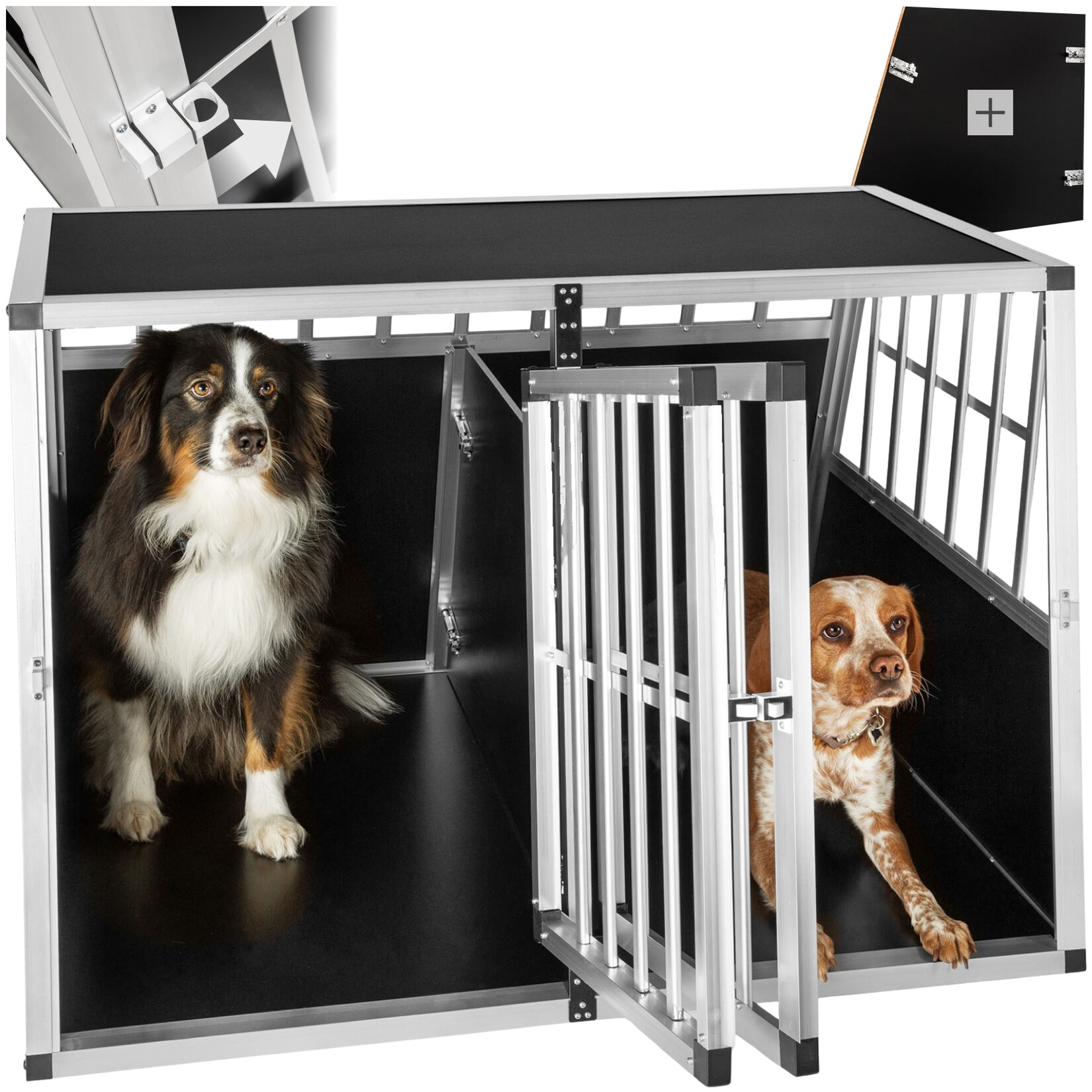 tectake® Hundetransportbox doppel, mit schräger Rückwand, verschließbare Gittertür, mit schützenden Kunststoffecken | 04260473667681