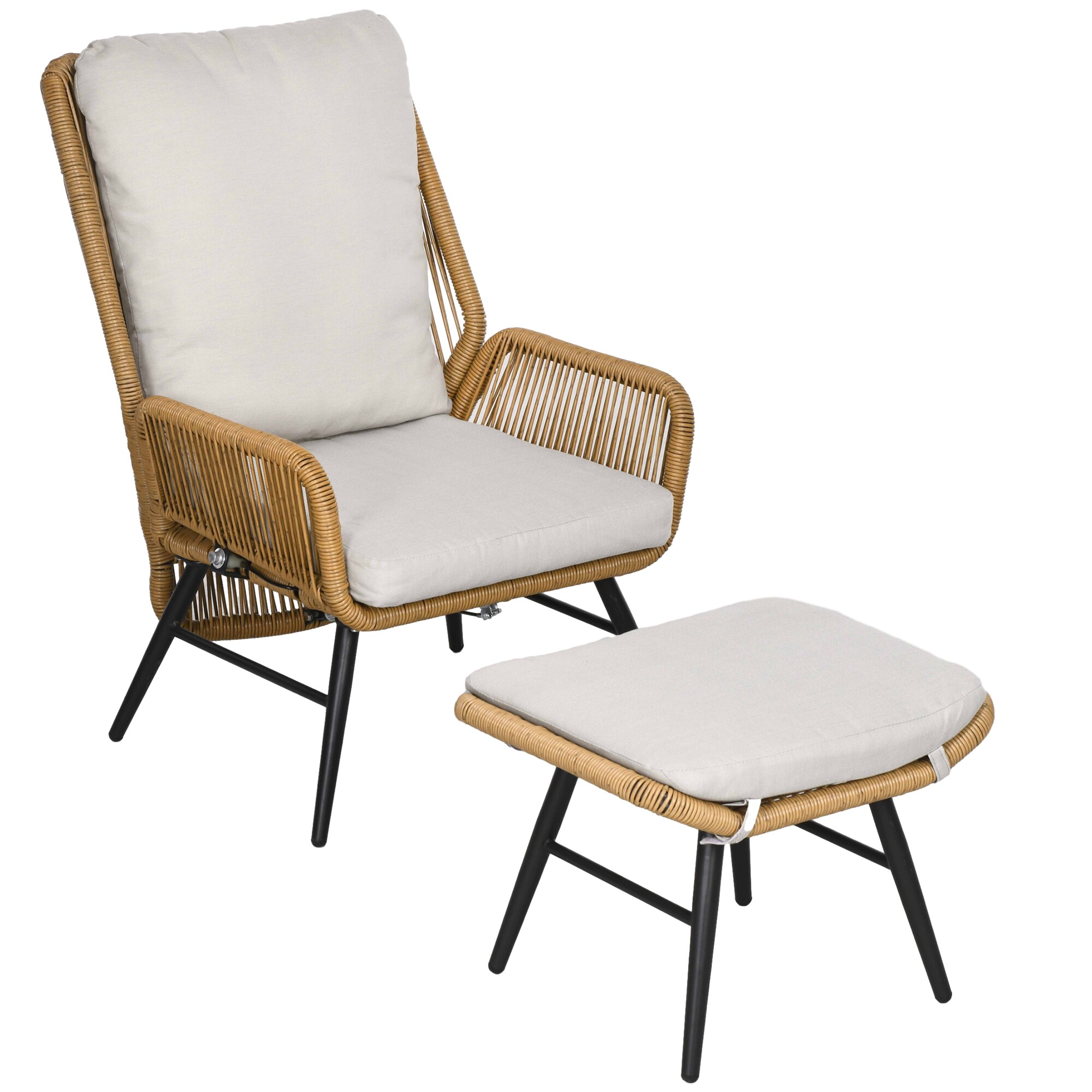 Outsunny Rattan Relaxsessel mit Hocker Polyester, PE Rattan - Bild 1