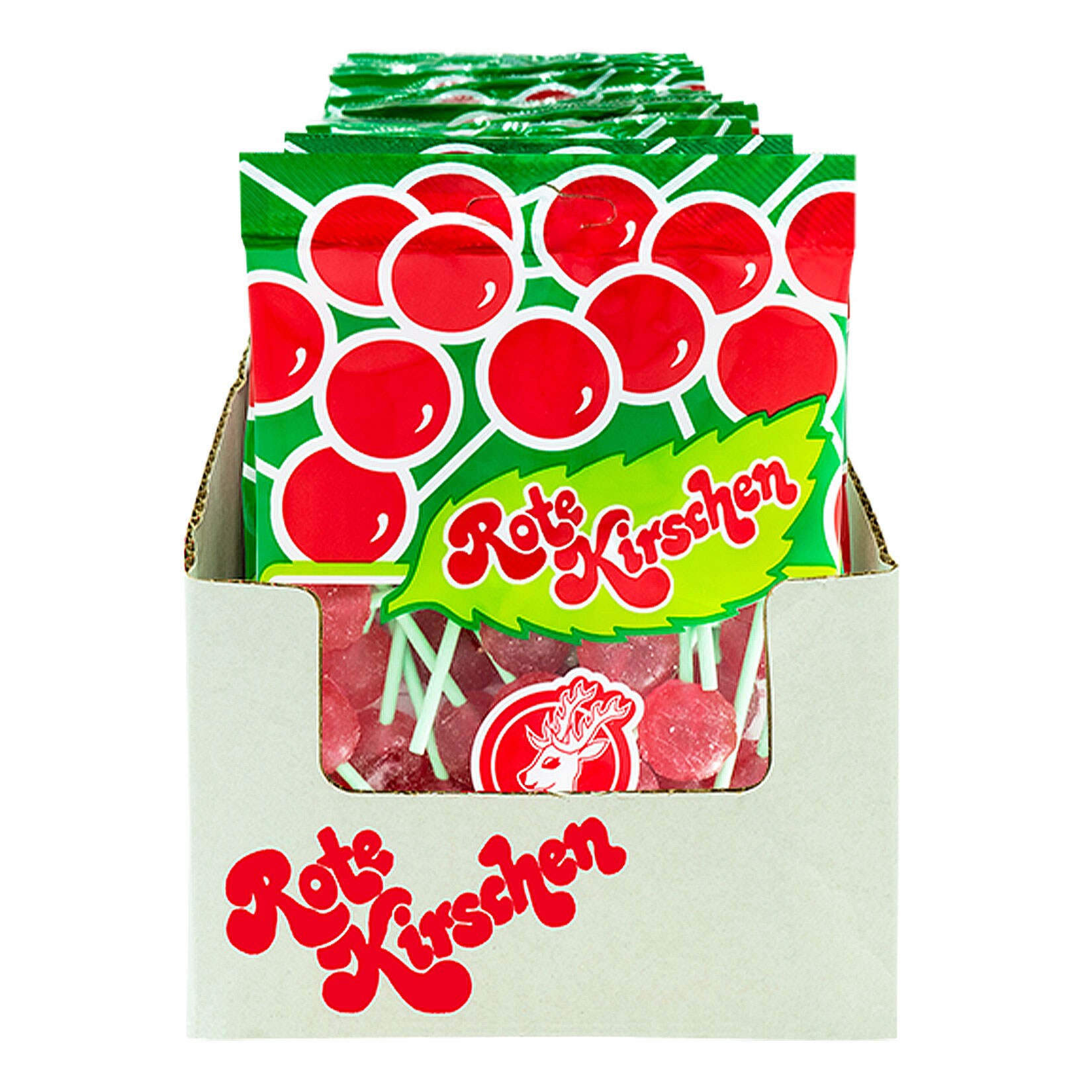 Hirsch Rote Kirschen Lollis 100 g, 20er Pack - Bild 1