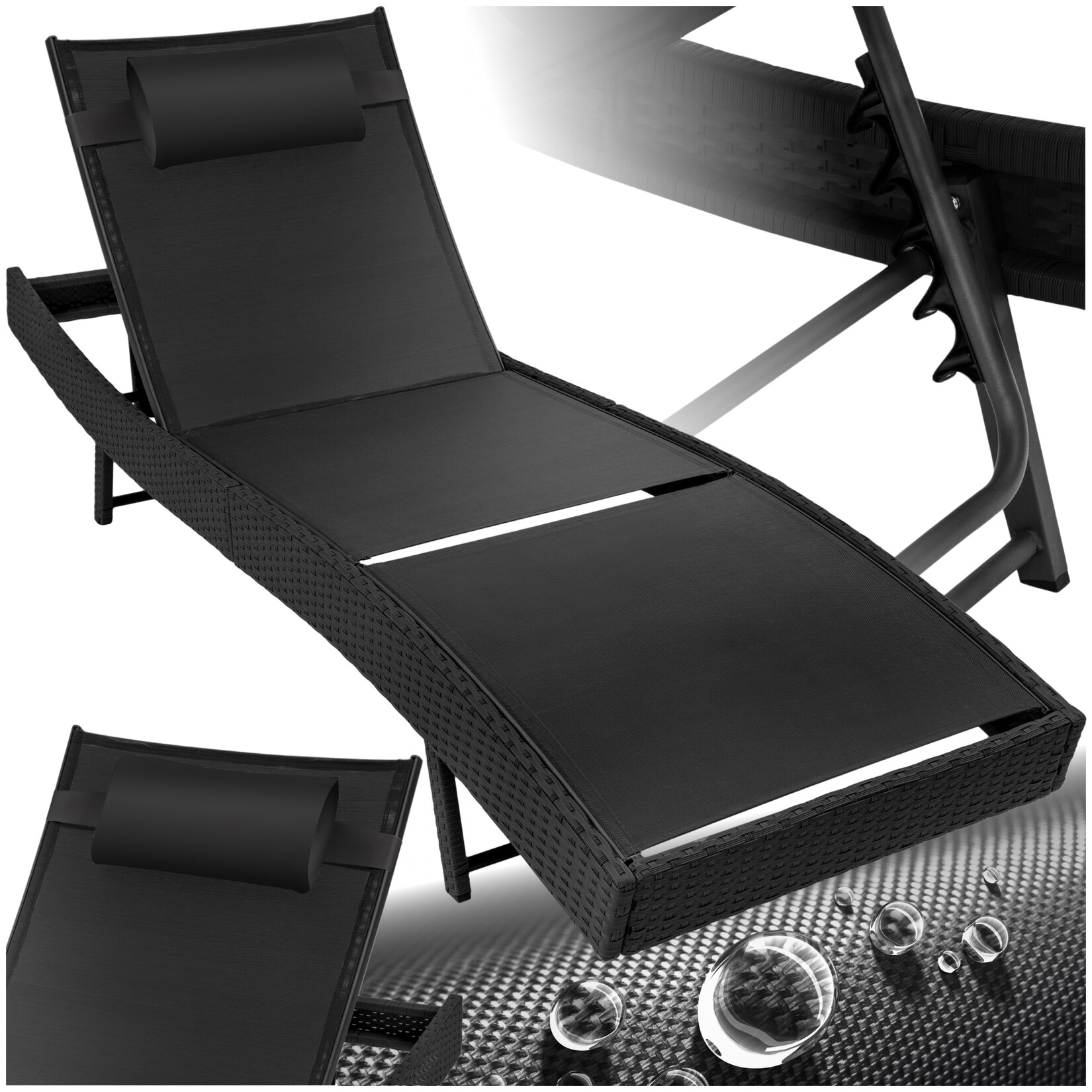 tectake® Rattan Sonnenliege, widerstandsfähig und UV-beständig, 6-fach verstellbare Rückenlehne, 69 x 211 x 41 - 94 cm